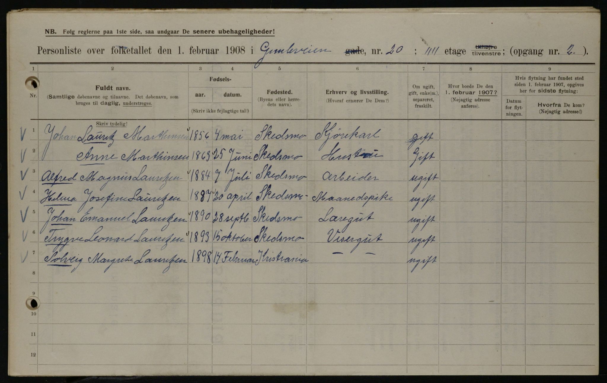 OBA, Municipal Census 1908 for Kristiania, 1908, p. 26292