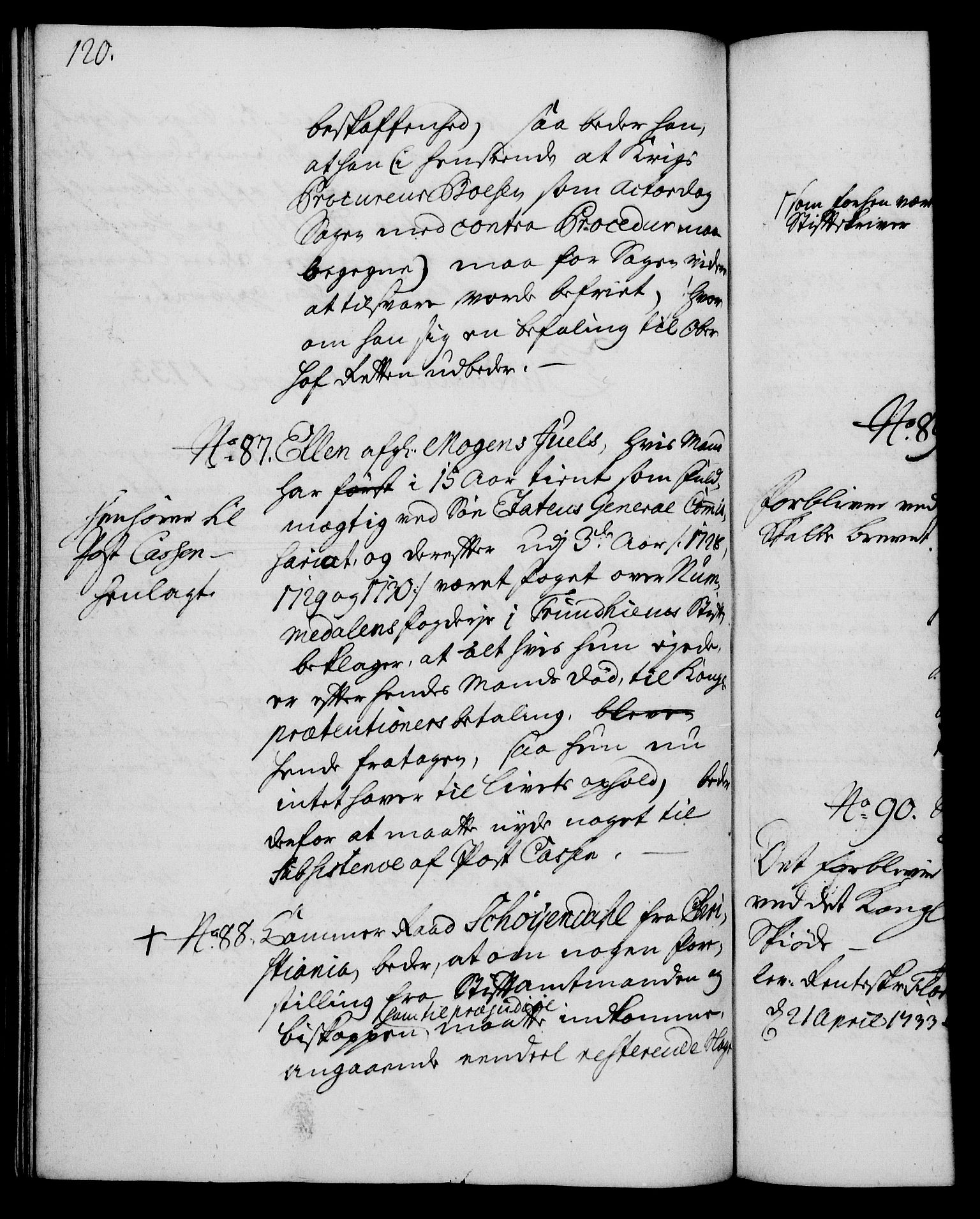 Rentekammeret, Kammerkanselliet, AV/RA-EA-3111/G/Gh/Gha/L0015: Norsk ekstraktmemorialprotokoll (merket RK 53.60), 1733, p. 120