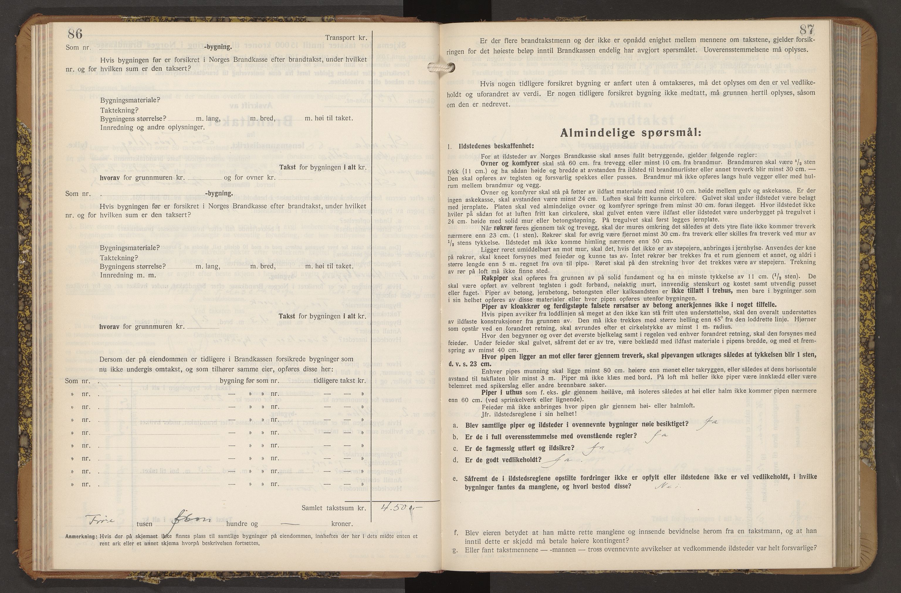 Norges Brannkasse Strinda, AV/SAT-A-5516/Fb/L0009: Branntakstprotokoll, 1940-1946, p. 86-87