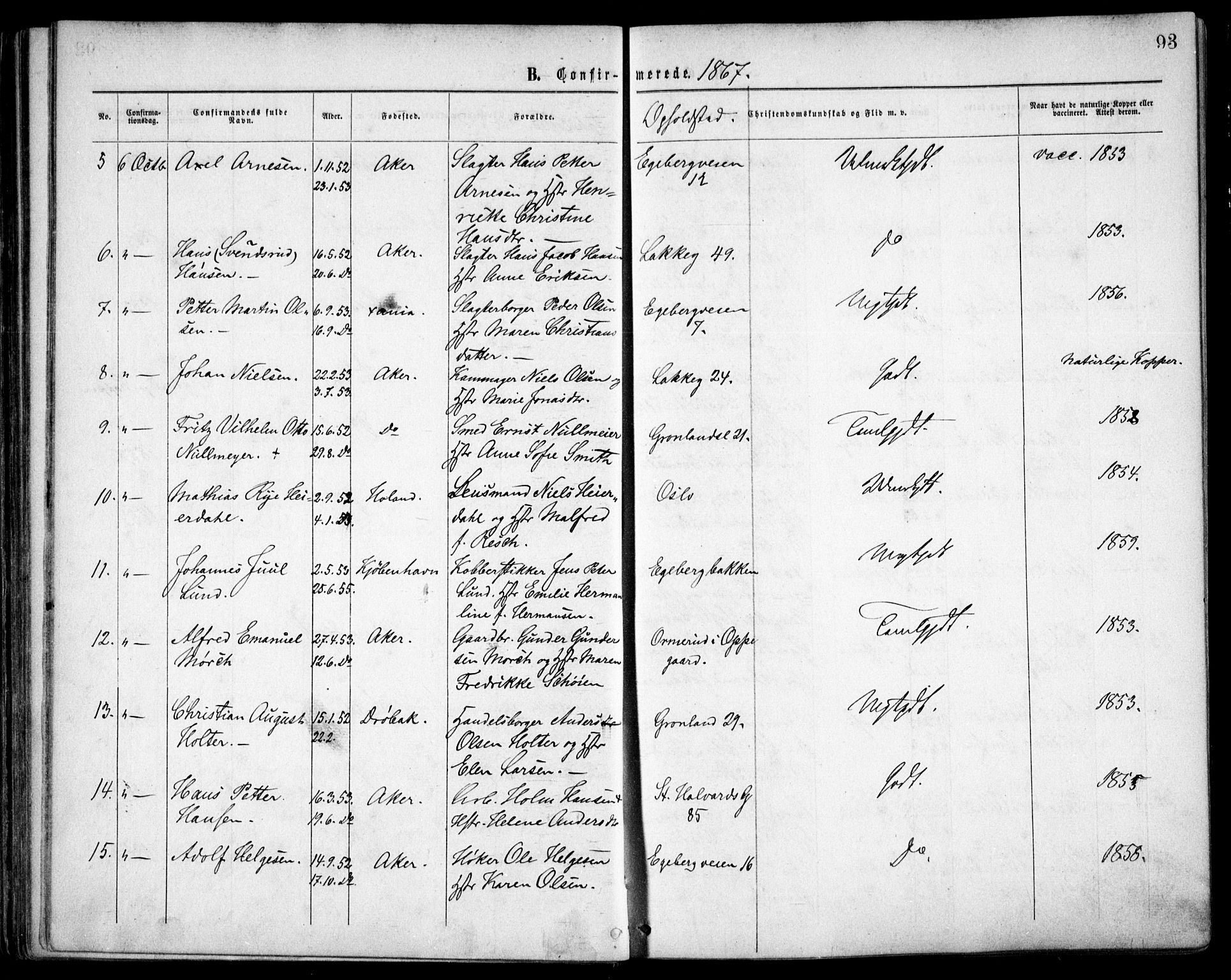 Grønland prestekontor Kirkebøker, AV/SAO-A-10848/F/Fa/L0003: Parish register (official) no. 3, 1862-1868, p. 93