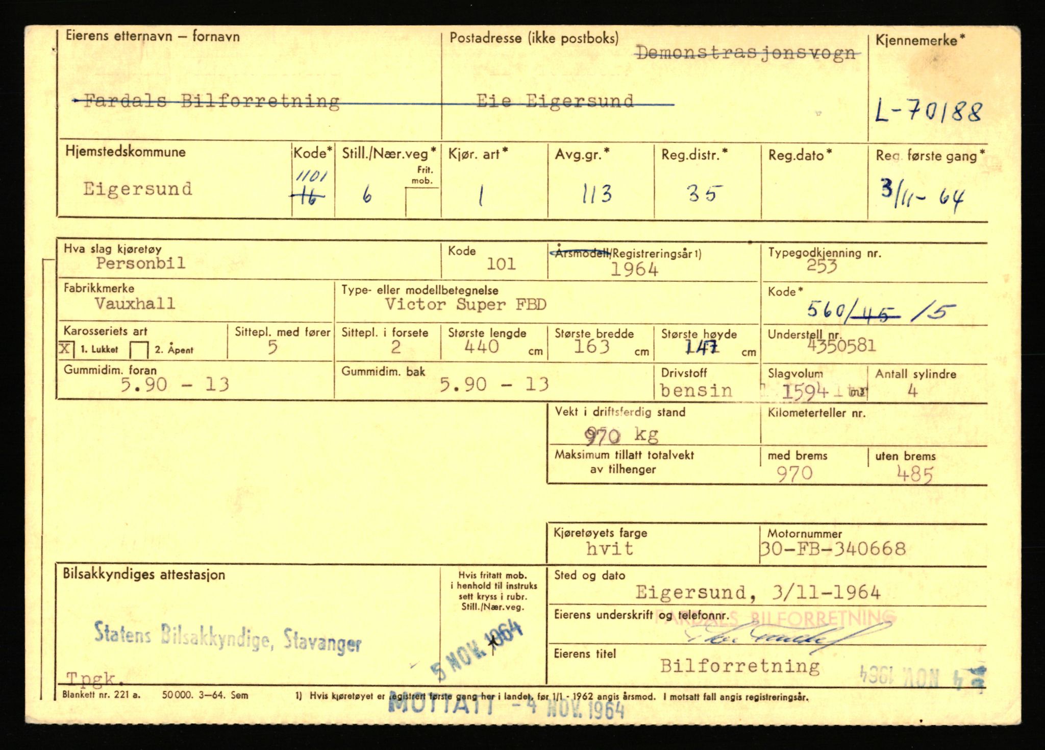 Stavanger trafikkstasjon, SAST/A-101942/0/F/L0066: L-68000 - L-71599, 1930-1971, p. 1231