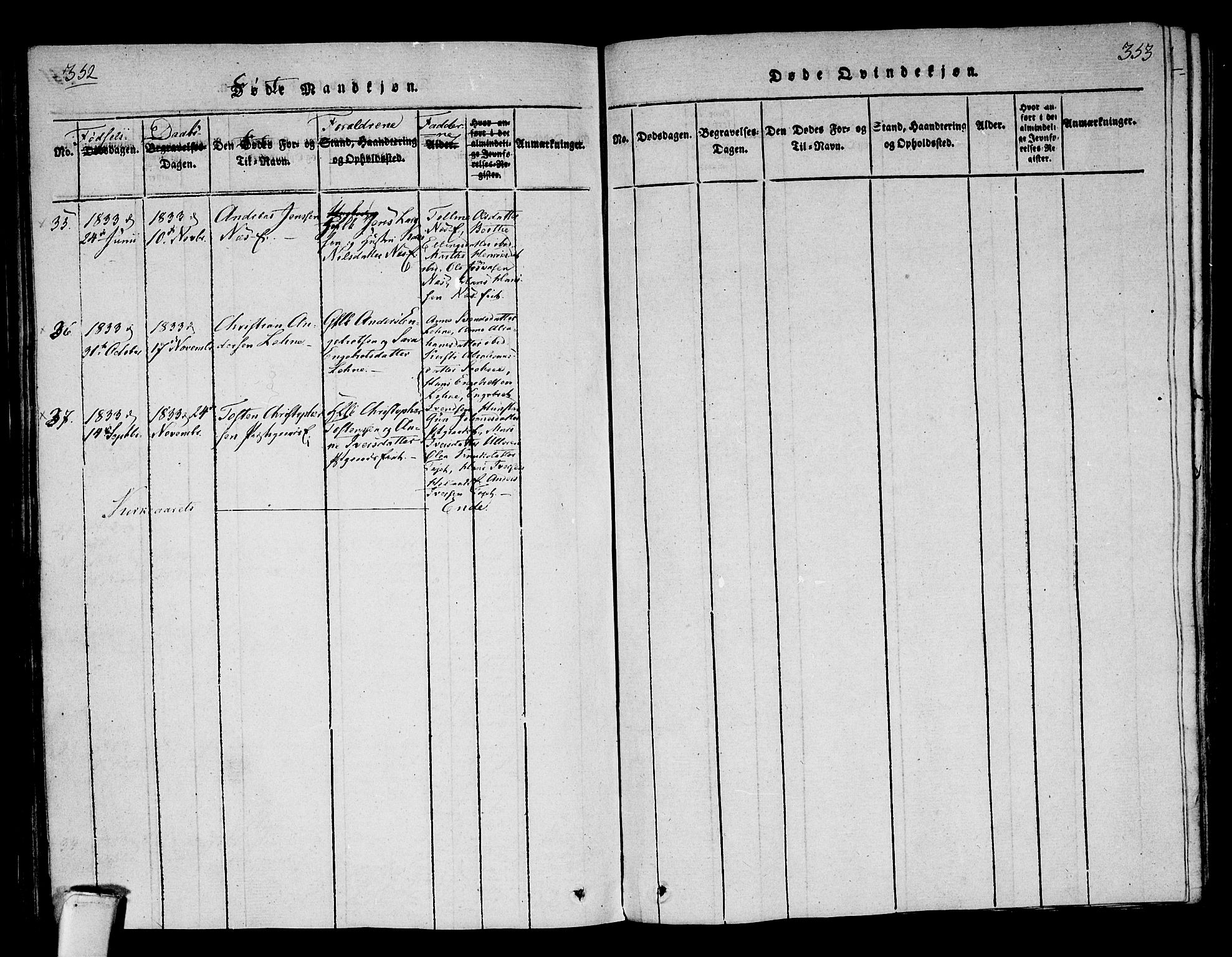 Hole kirkebøker, SAKO/A-228/F/Fa/L0004: Parish register (official) no. I 4, 1814-1833, p. 352-353
