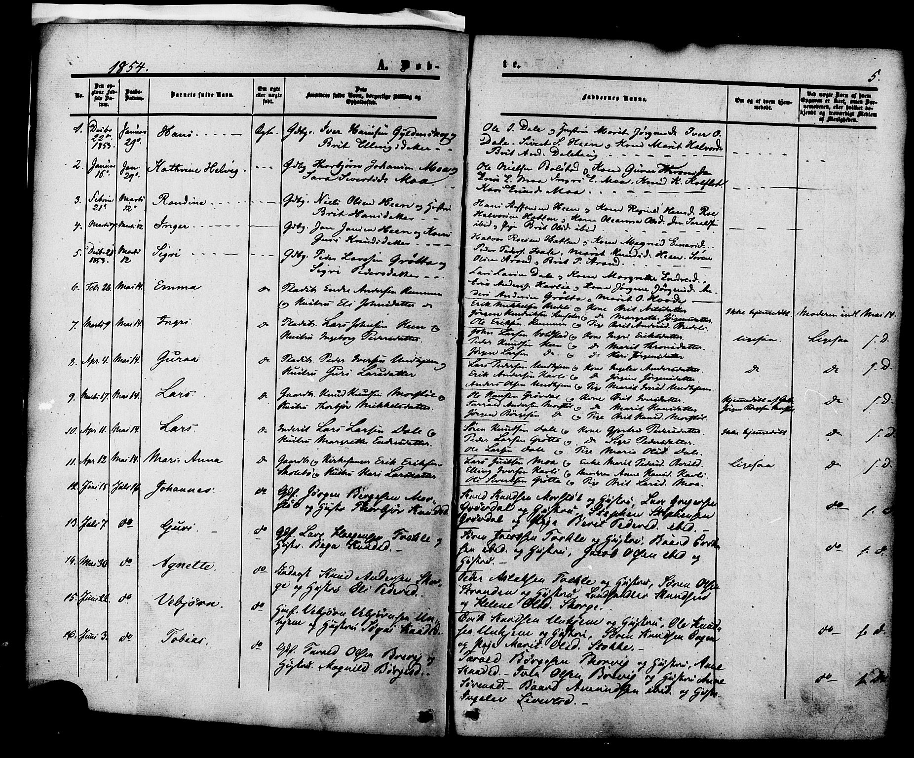 Ministerialprotokoller, klokkerbøker og fødselsregistre - Møre og Romsdal, SAT/A-1454/545/L0586: Parish register (official) no. 545A02, 1854-1877, p. 5