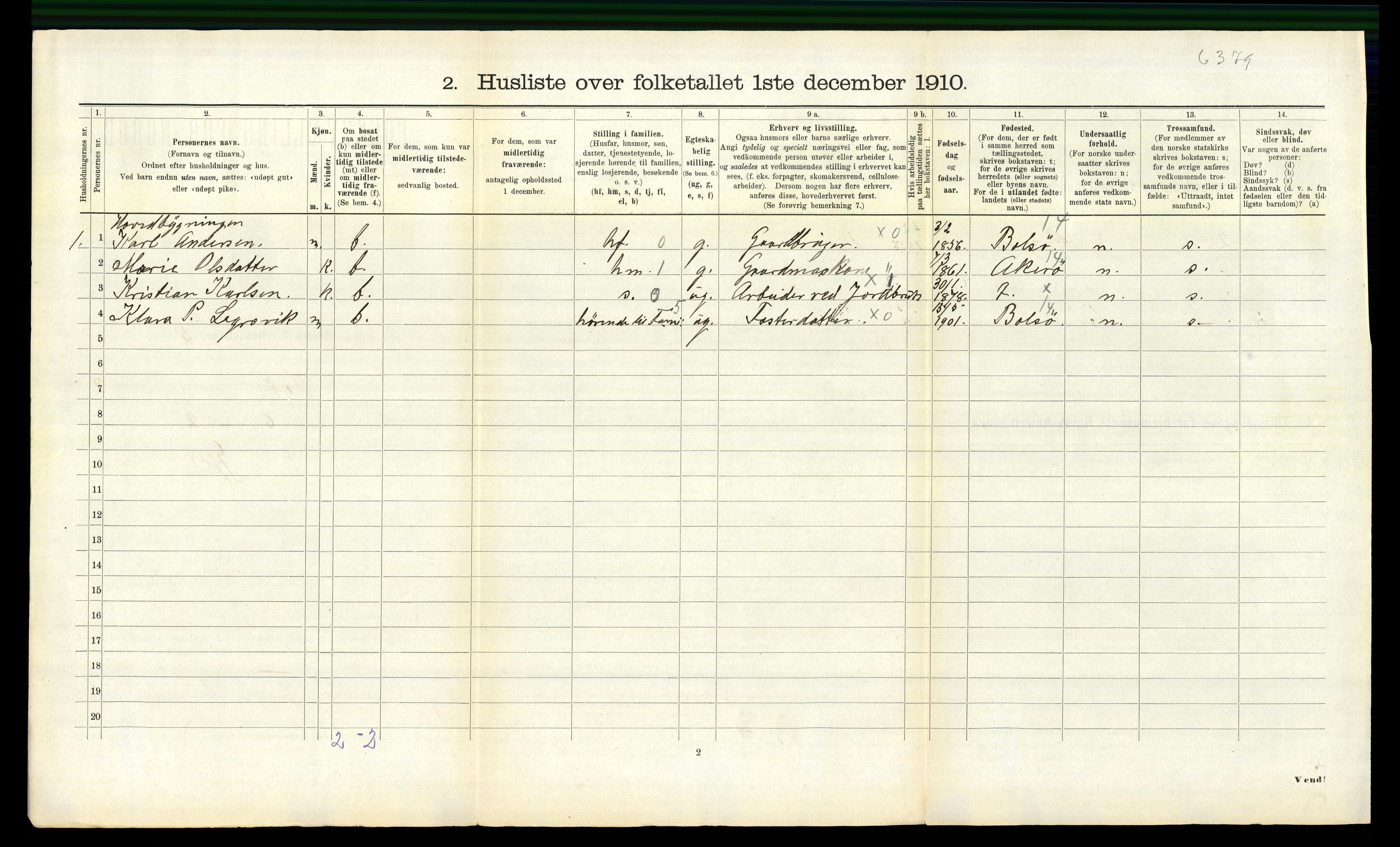 RA, 1910 census for Veøy, 1910, p. 125