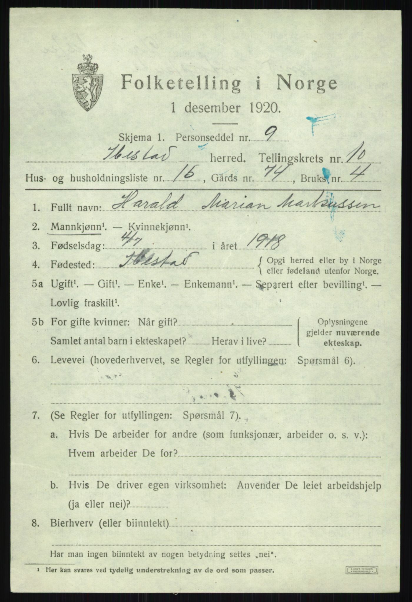 SATØ, 1920 census for Ibestad, 1920, p. 5796