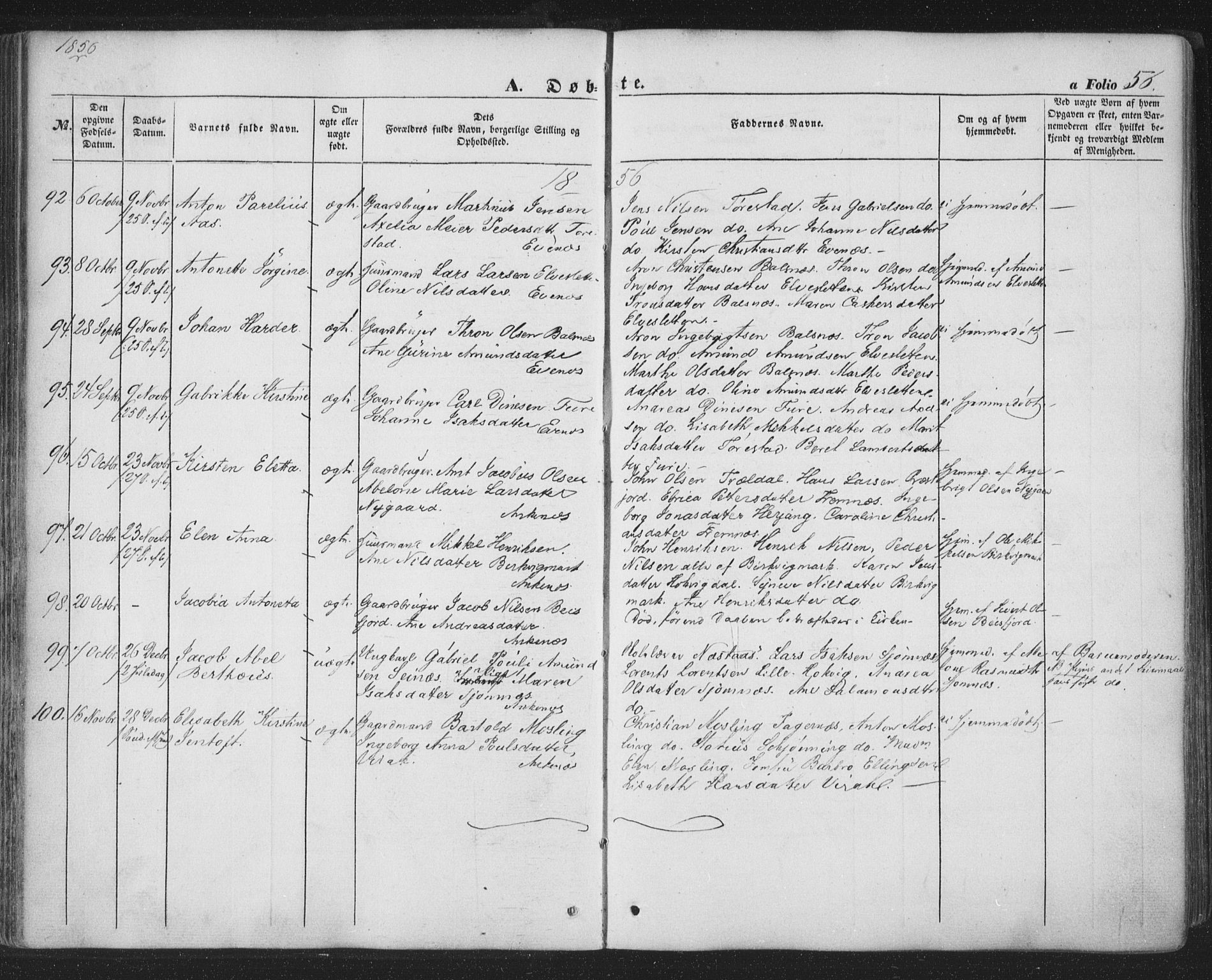 Ministerialprotokoller, klokkerbøker og fødselsregistre - Nordland, AV/SAT-A-1459/863/L0895: Parish register (official) no. 863A07, 1851-1860, p. 56