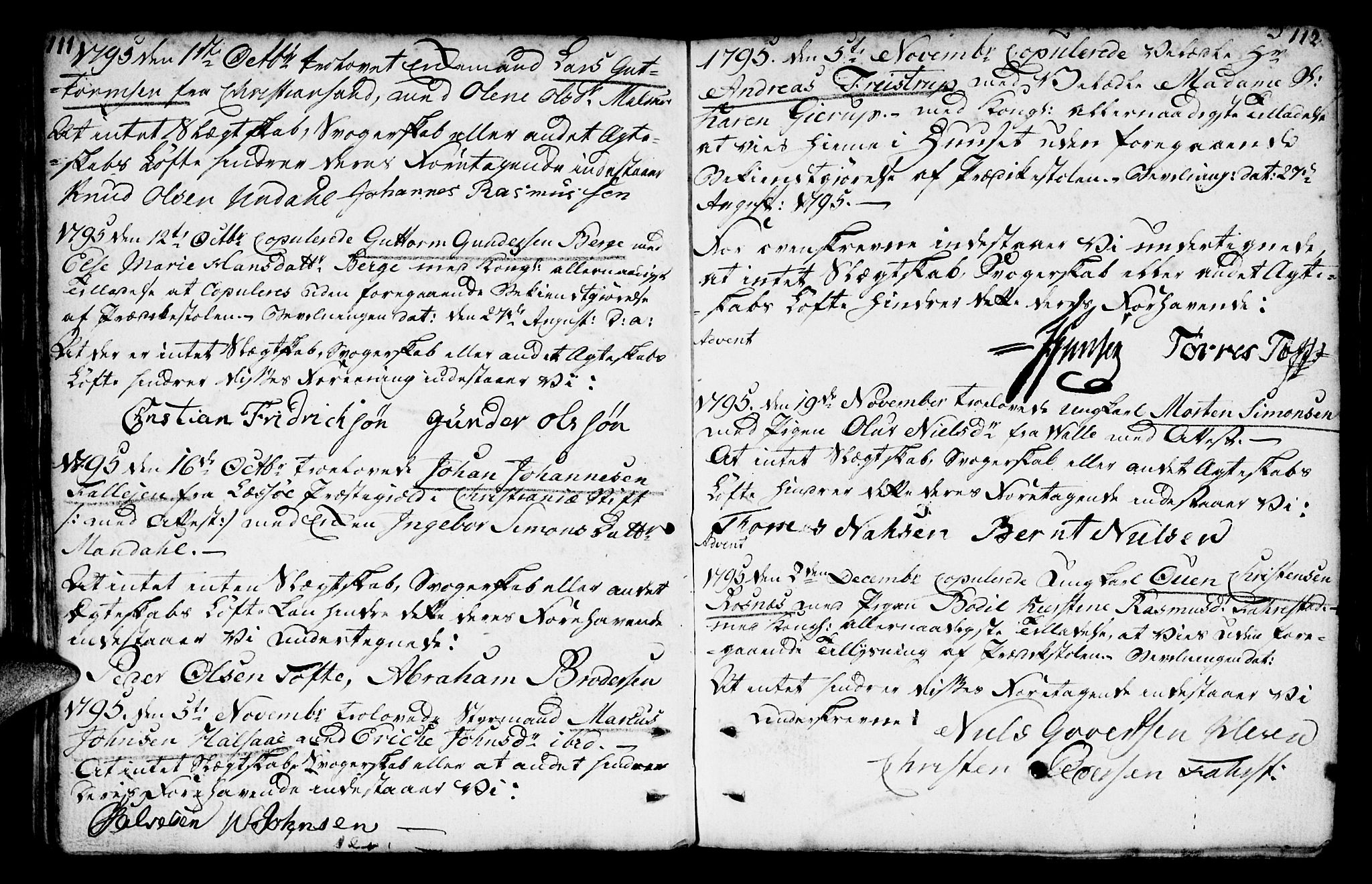 Mandal sokneprestkontor, AV/SAK-1111-0030/F/Fa/Faa/L0007: Parish register (official) no. A 7, 1783-1818, p. 111-112