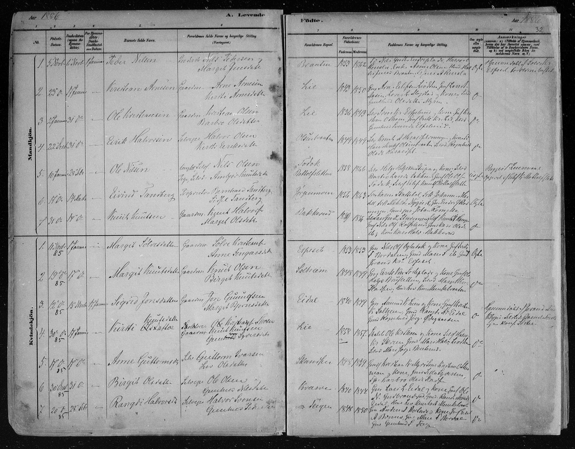 Nes kirkebøker, AV/SAKO-A-236/F/Fa/L0011: Parish register (official) no. 11, 1881-1912, p. 32