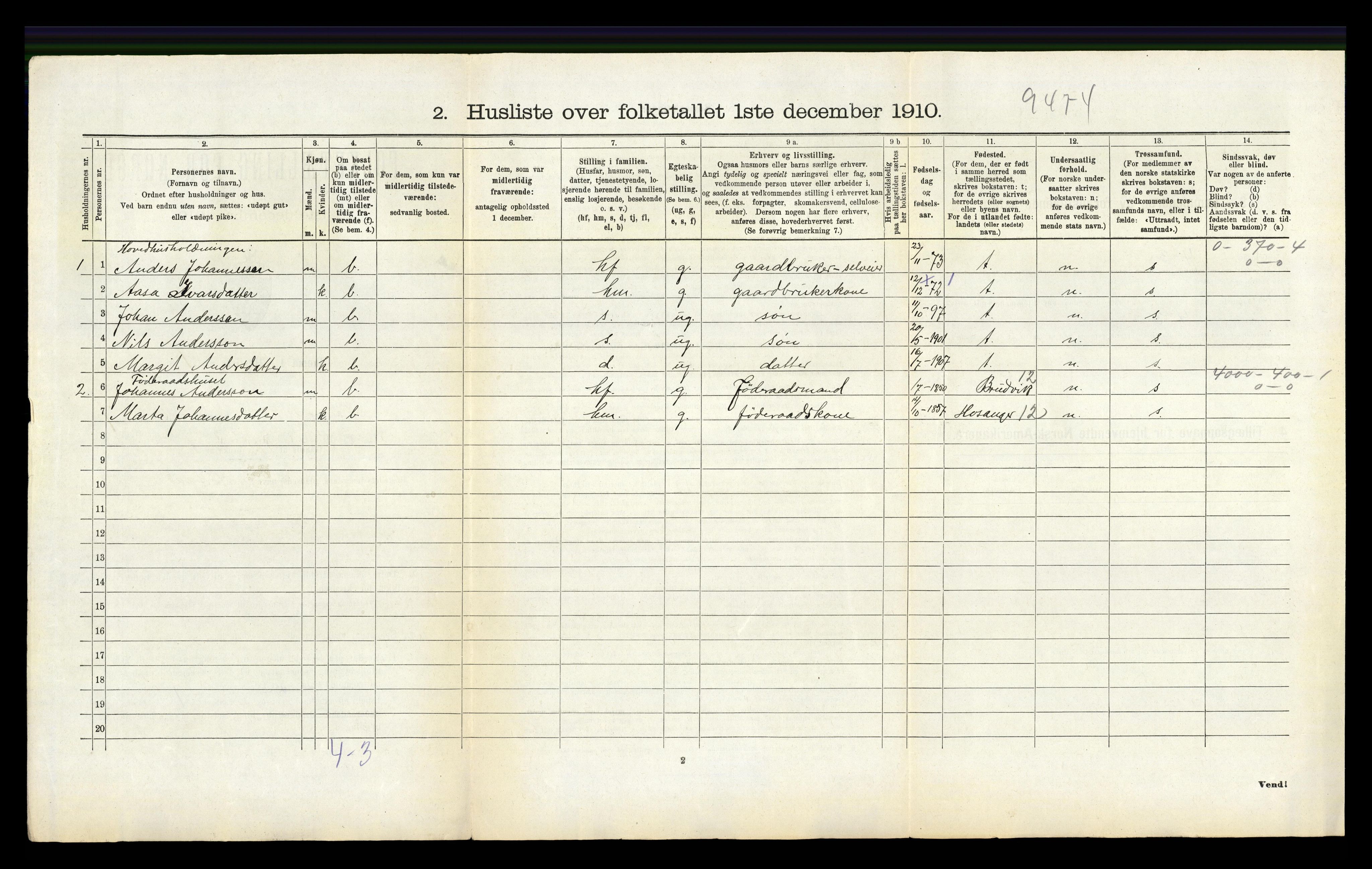 RA, 1910 census for Hamre, 1910, p. 439