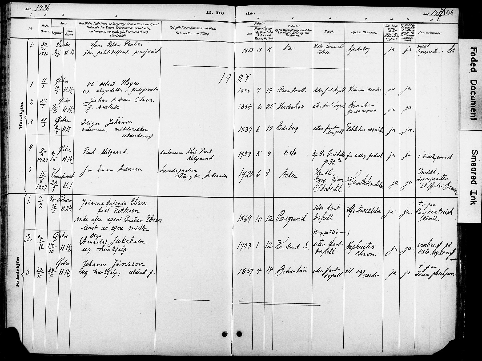 Krohgstøtten sykehusprest Kirkebøker, SAO/A-10854/F/Fa/L0003: Parish register (official) no. 3, 1890-1935, p. 104