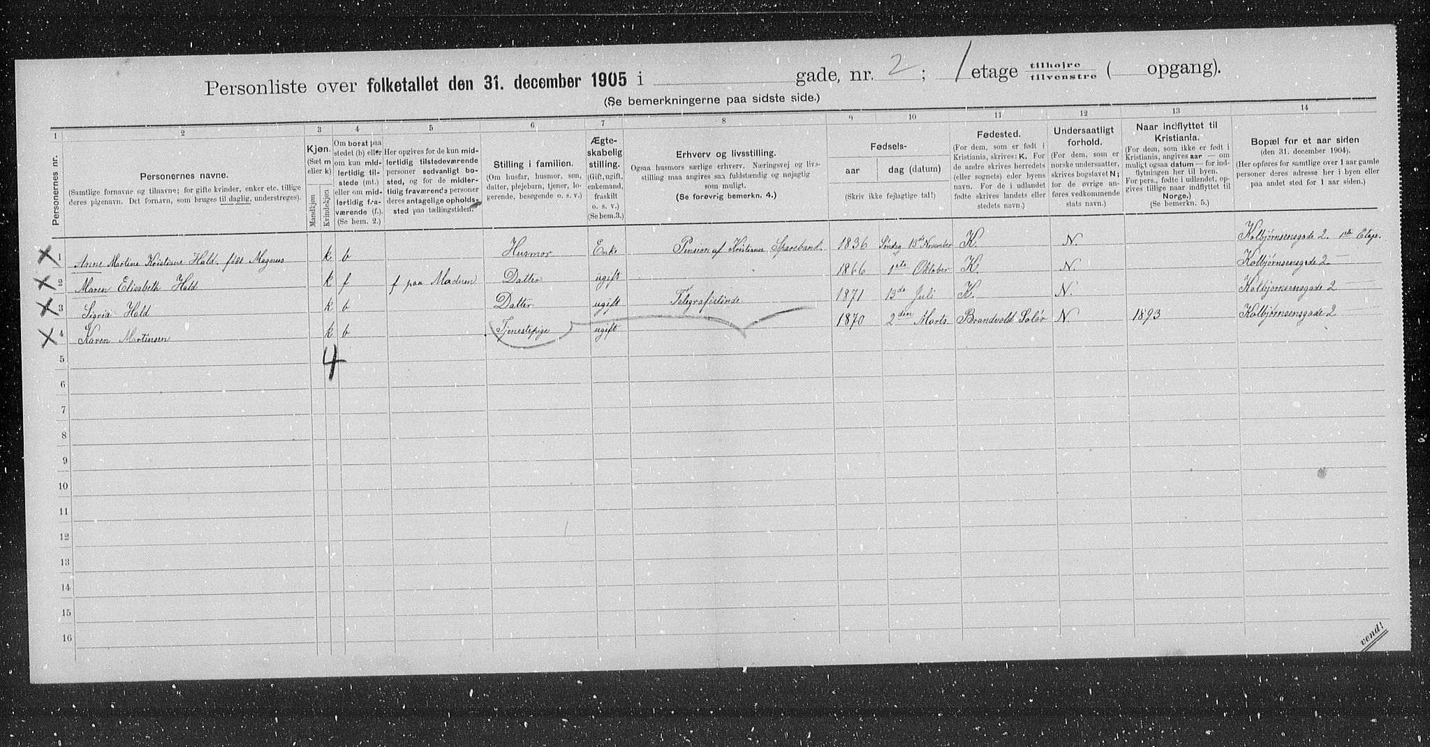 OBA, Municipal Census 1905 for Kristiania, 1905, p. 6706