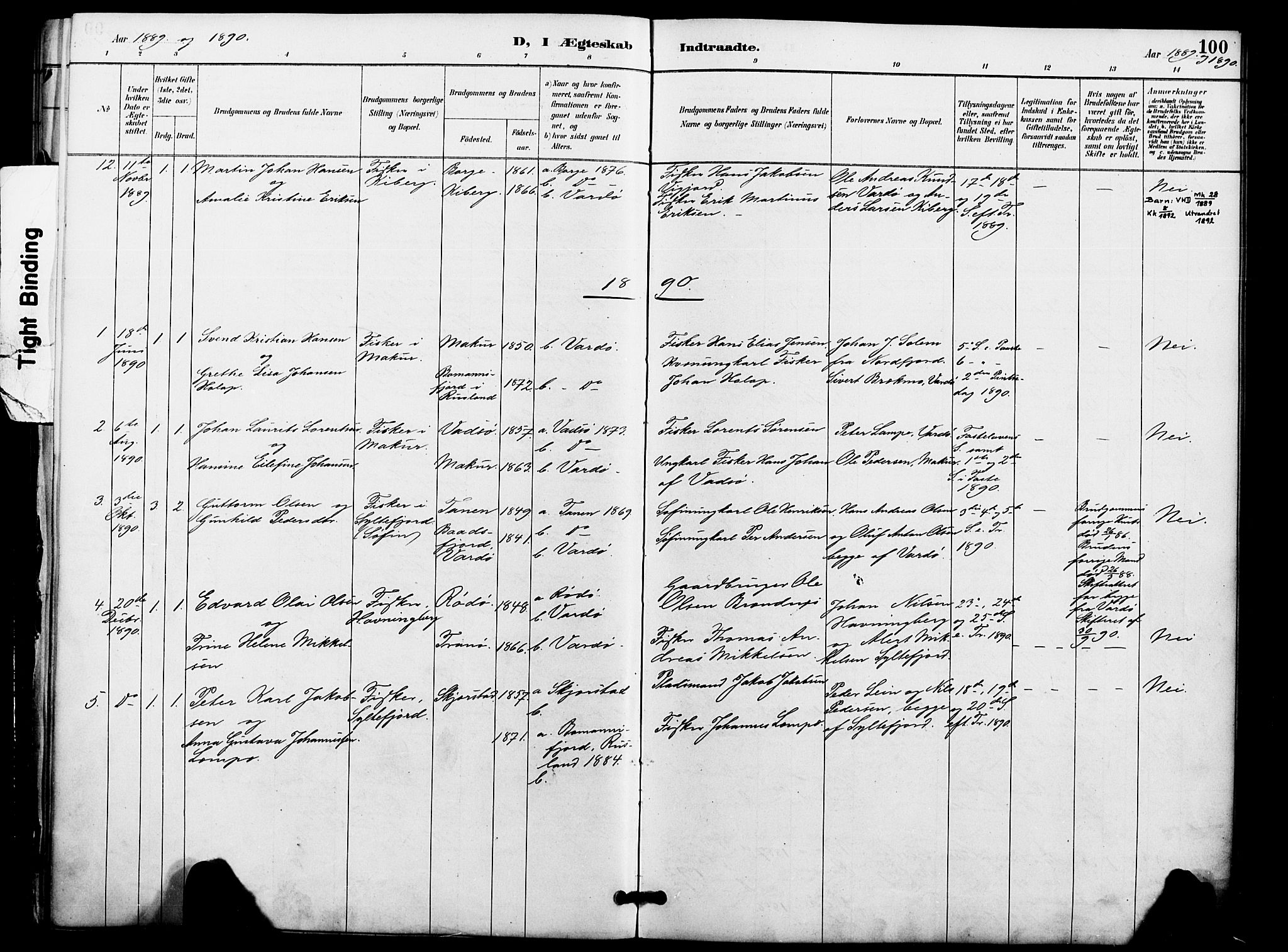 Vardø sokneprestkontor, SATØ/S-1332/H/Ha/L0009kirke: Parish register (official) no. 9, 1887-1898, p. 100