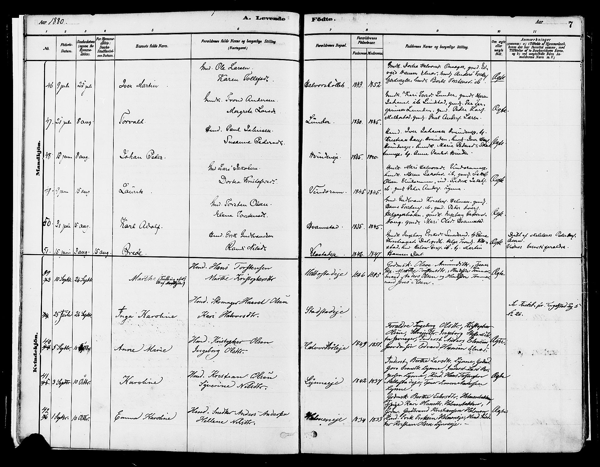 Gran prestekontor, AV/SAH-PREST-112/H/Ha/Haa/L0014: Parish register (official) no. 14, 1880-1889, p. 7