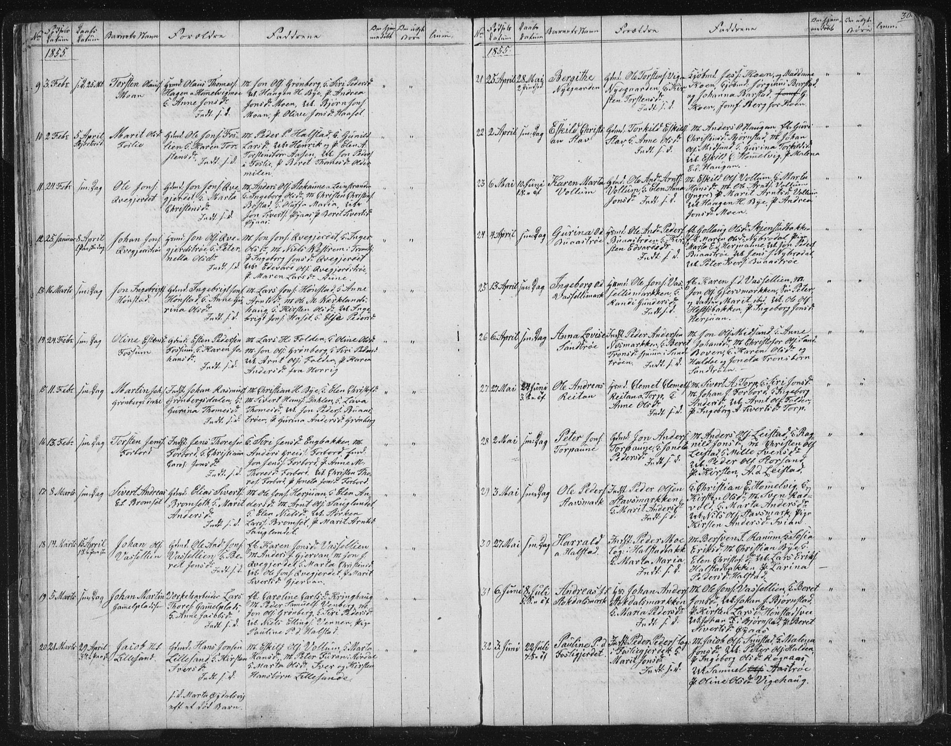 Ministerialprotokoller, klokkerbøker og fødselsregistre - Sør-Trøndelag, SAT/A-1456/616/L0406: Parish register (official) no. 616A03, 1843-1879, p. 30