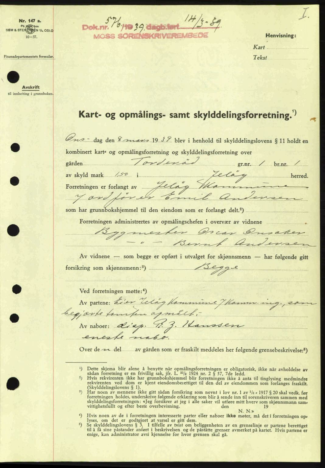 Moss sorenskriveri, SAO/A-10168: Mortgage book no. A5, 1938-1939, Diary no: : 576/1939