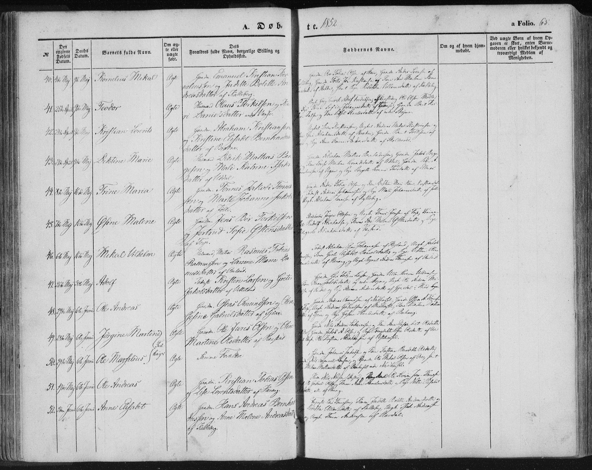 Lista sokneprestkontor, AV/SAK-1111-0027/F/Fa/L0010: Parish register (official) no. A 10, 1846-1861, p. 65