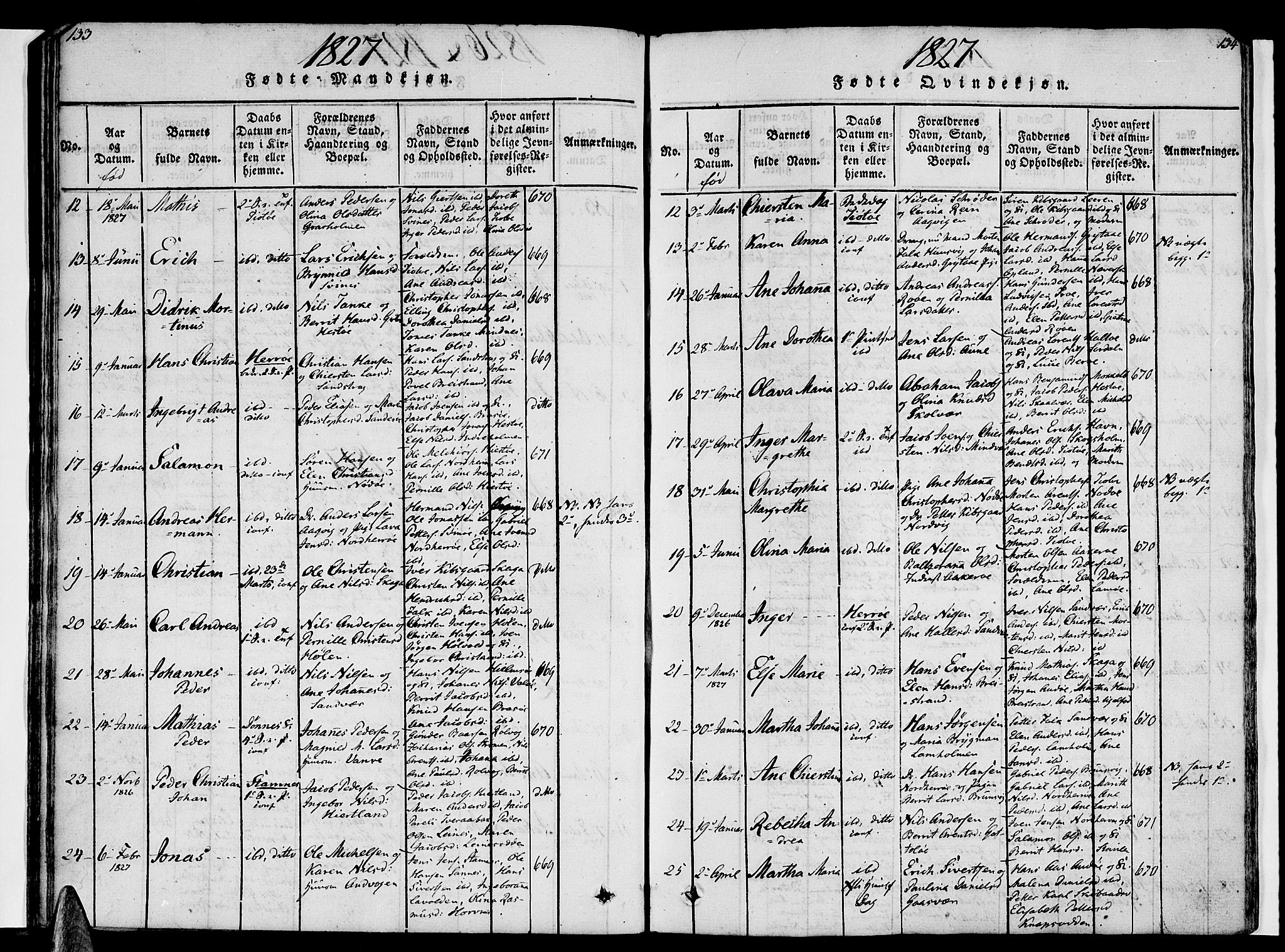 Ministerialprotokoller, klokkerbøker og fødselsregistre - Nordland, SAT/A-1459/830/L0445: Parish register (official) no. 830A09, 1820-1830, p. 133-134
