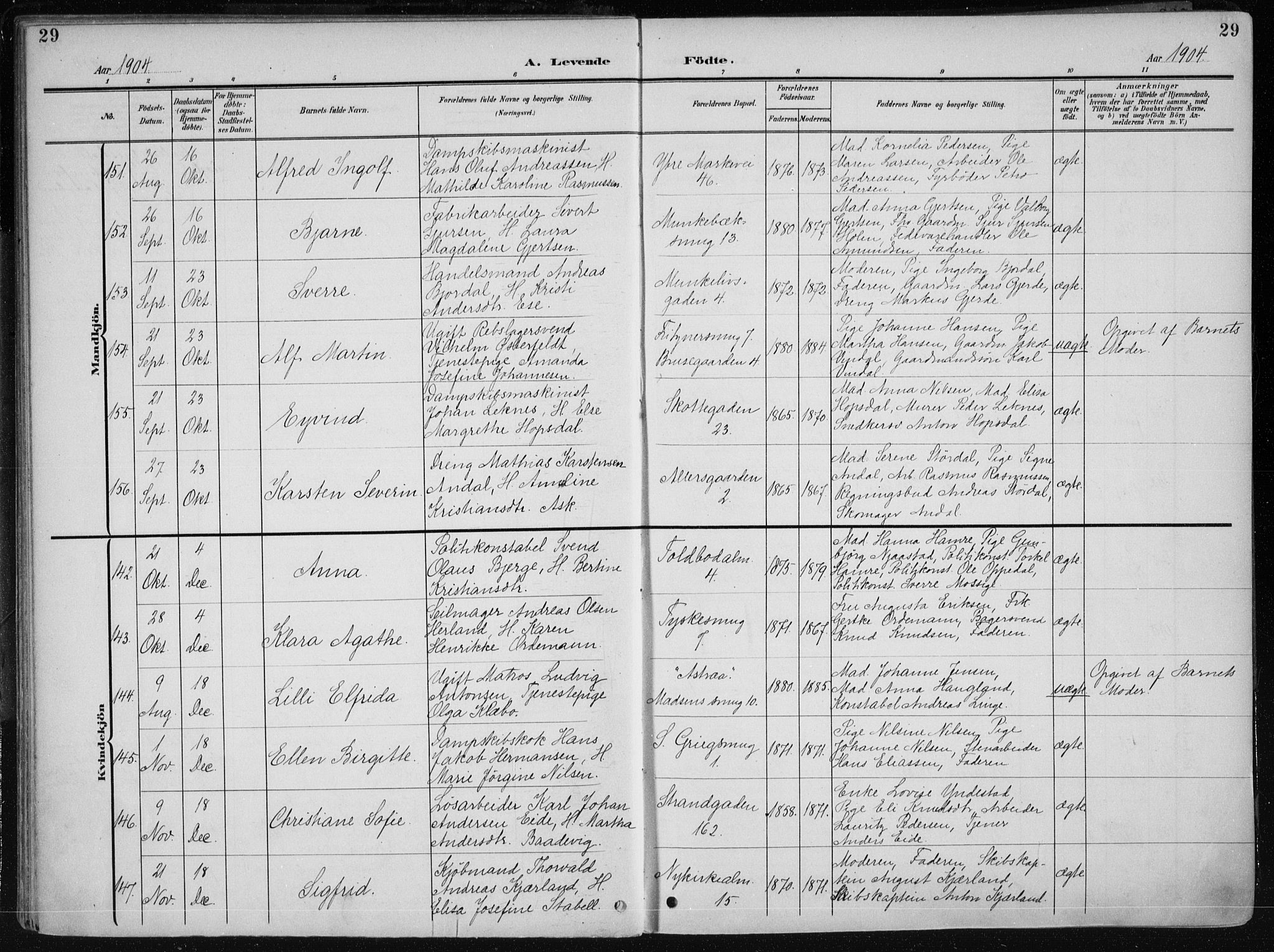 Nykirken Sokneprestembete, AV/SAB-A-77101/H/Haa/L0019: Parish register (official) no. B 7, 1904-1916, p. 29