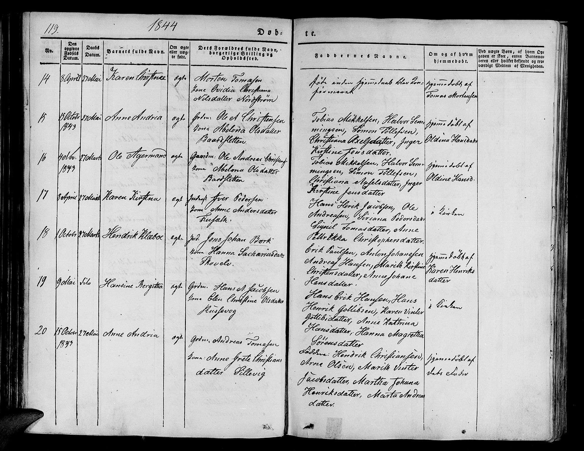 Tranøy sokneprestkontor, AV/SATØ-S-1313/I/Ia/Iaa/L0005kirke: Parish register (official) no. 5, 1829-1844, p. 119