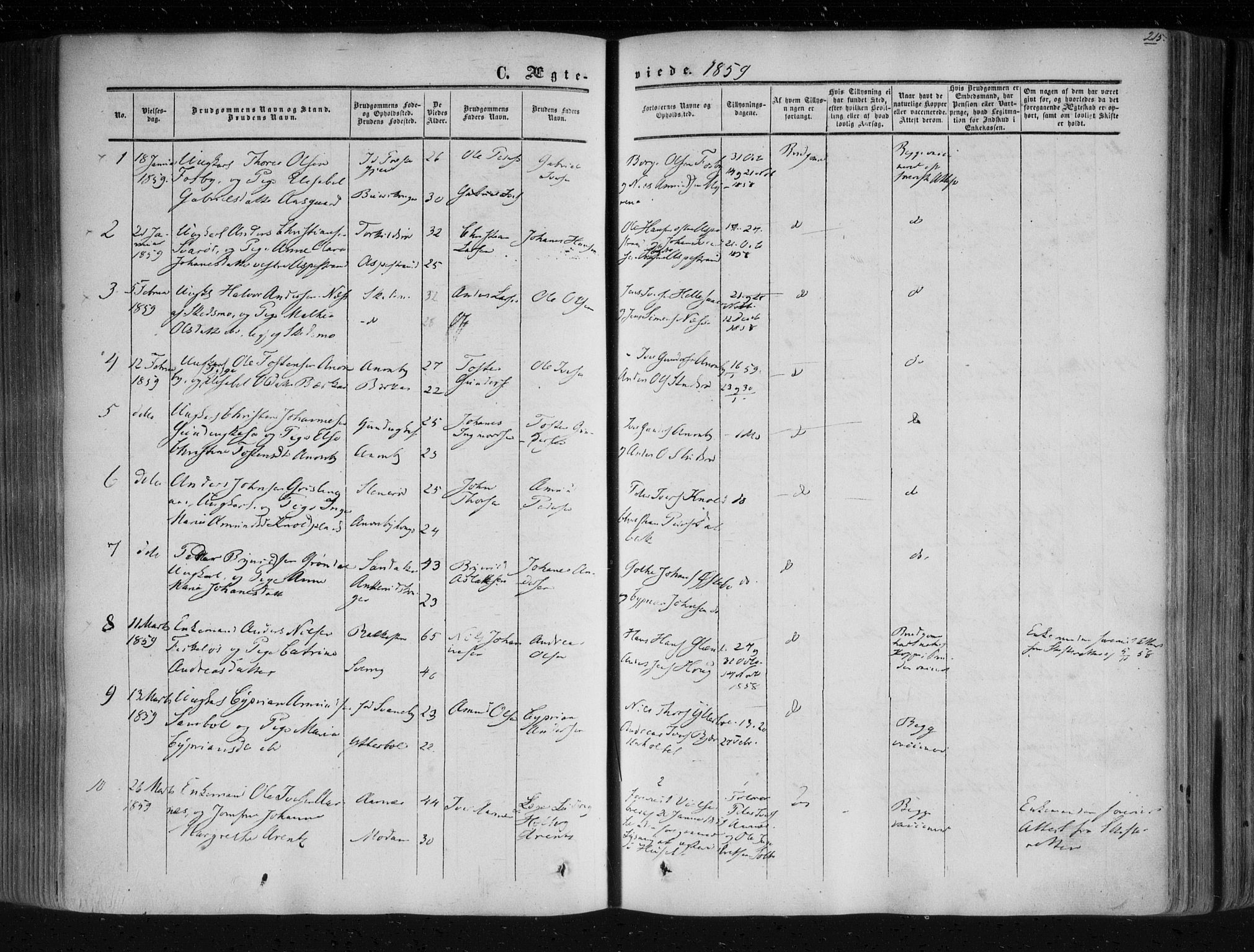 Aremark prestekontor Kirkebøker, SAO/A-10899/F/Fc/L0003: Parish register (official) no. III 3, 1850-1865, p. 215