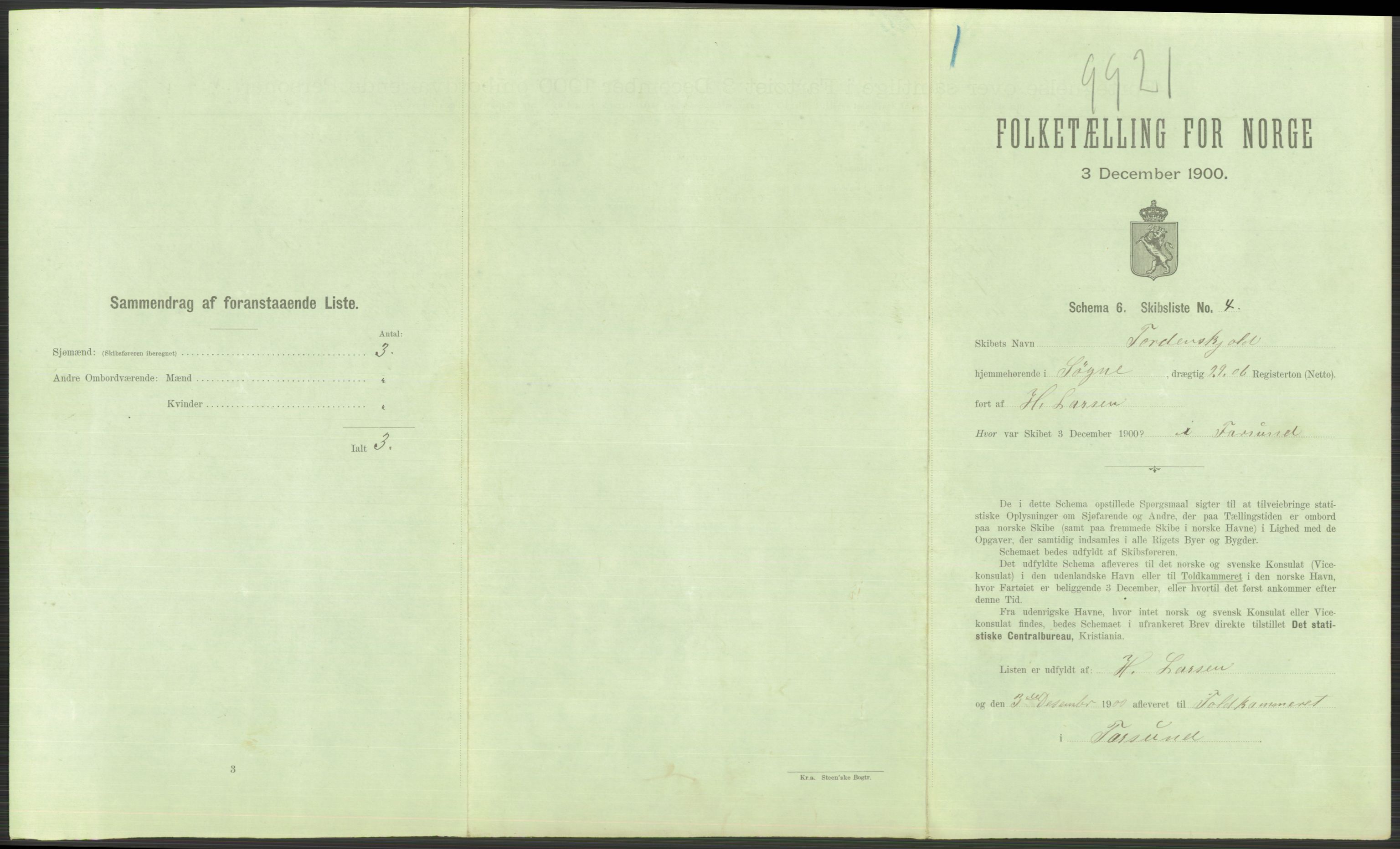 RA, 1900 Census - ship lists from ships in Norwegian harbours, harbours abroad and at sea, 1900, p. 815