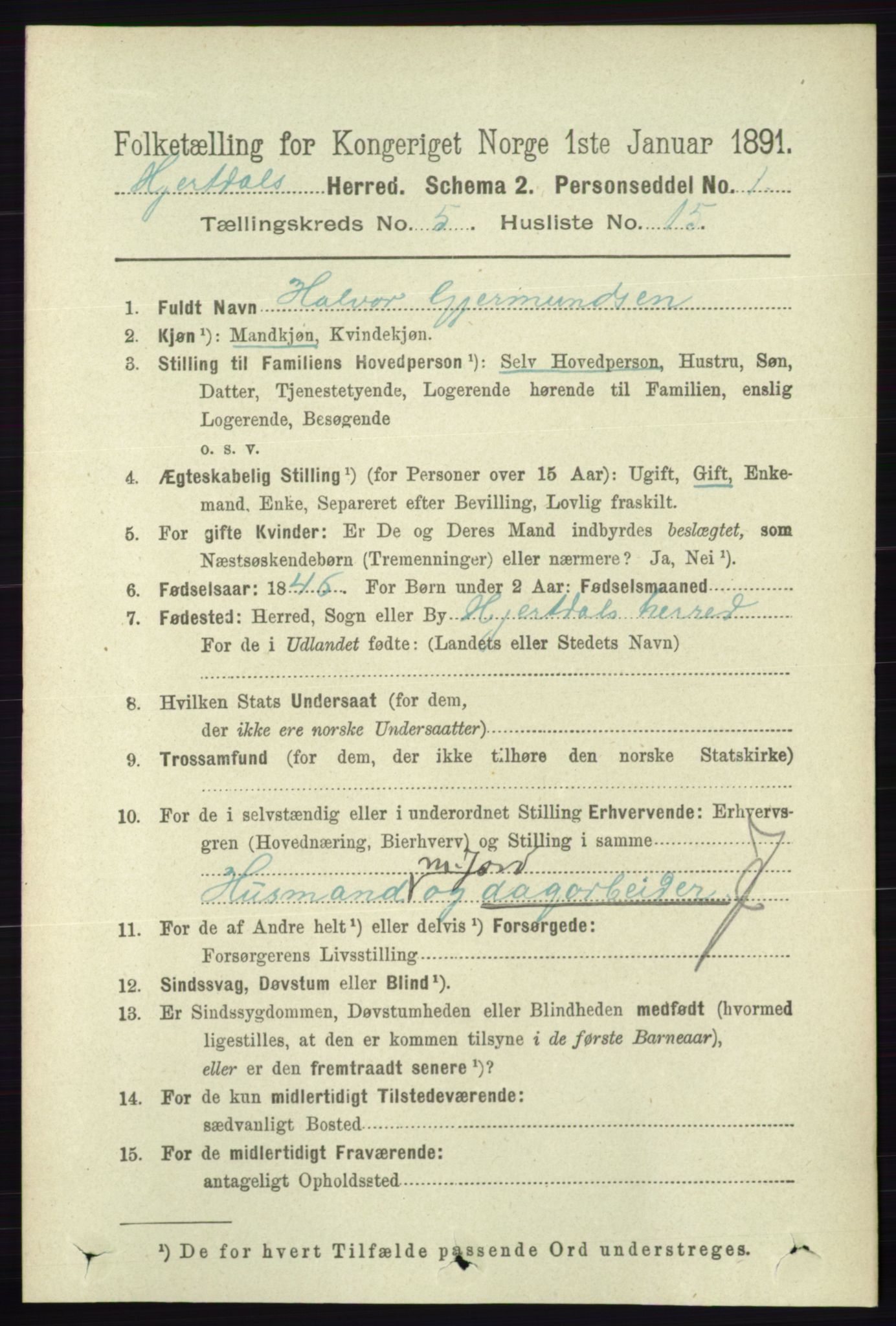 RA, 1891 census for 0827 Hjartdal, 1891, p. 1868