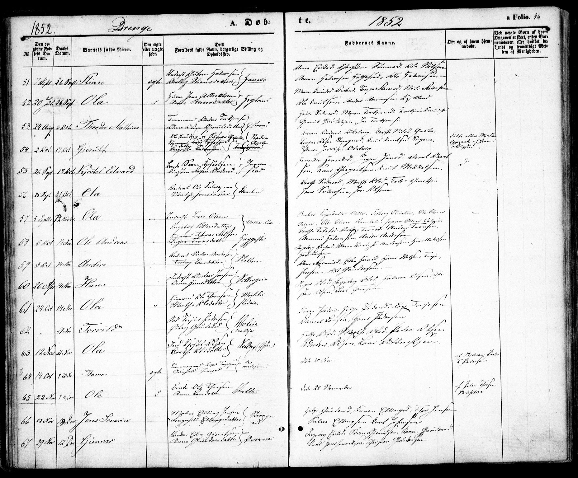 Holt sokneprestkontor, AV/SAK-1111-0021/F/Fa/L0008: Parish register (official) no. A 8, 1849-1860, p. 46