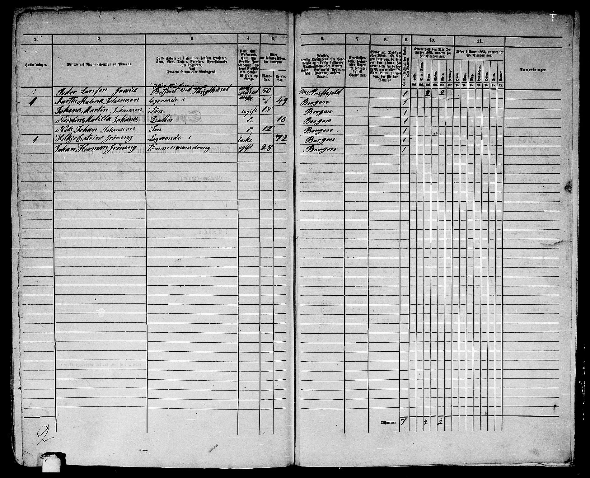 RA, 1865 census for Bergen, 1865, p. 3580