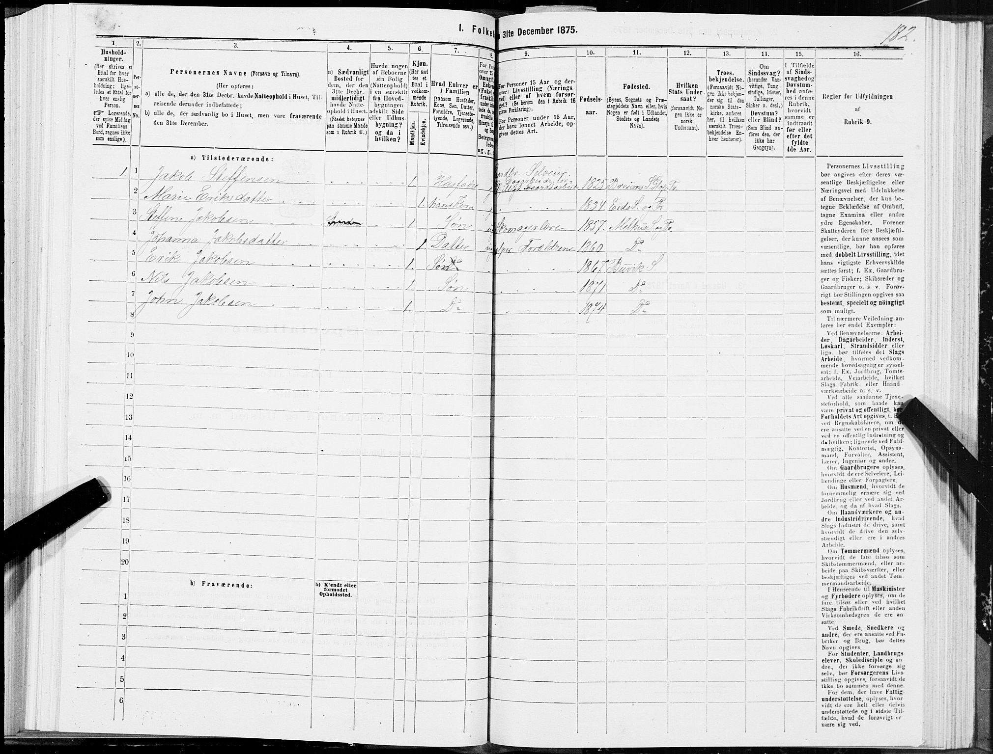 SAT, 1875 census for 1655P Byneset, 1875, p. 3182