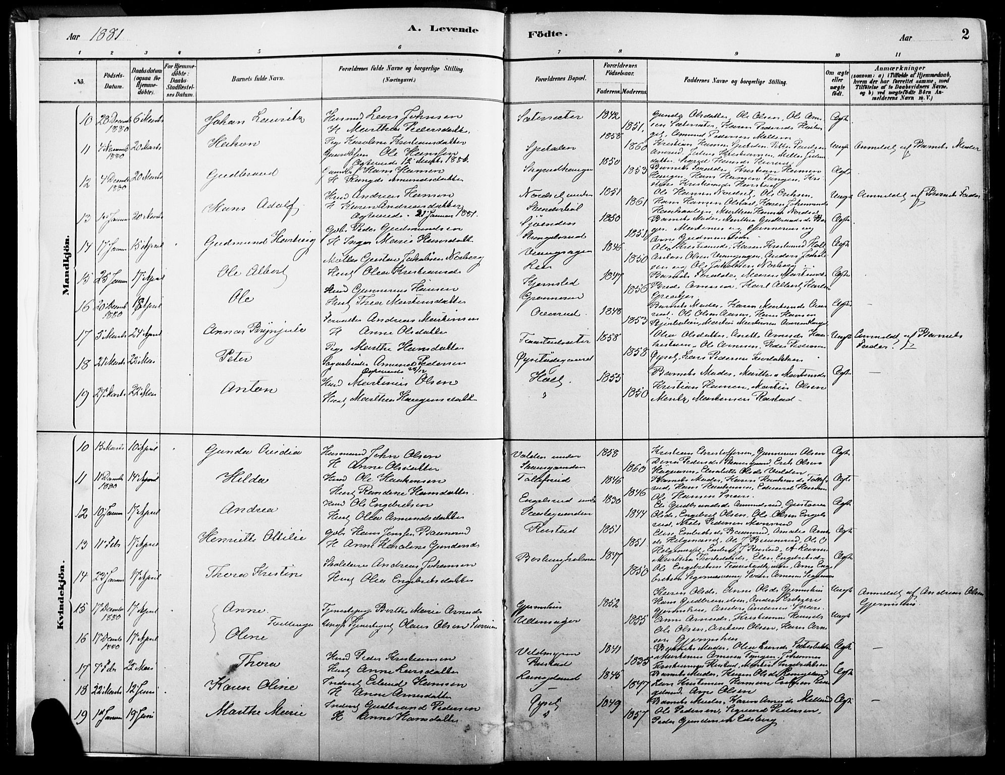 Vinger prestekontor, SAH/PREST-024/H/Ha/Haa/L0014: Parish register (official) no. 14, 1881-1900, p. 2