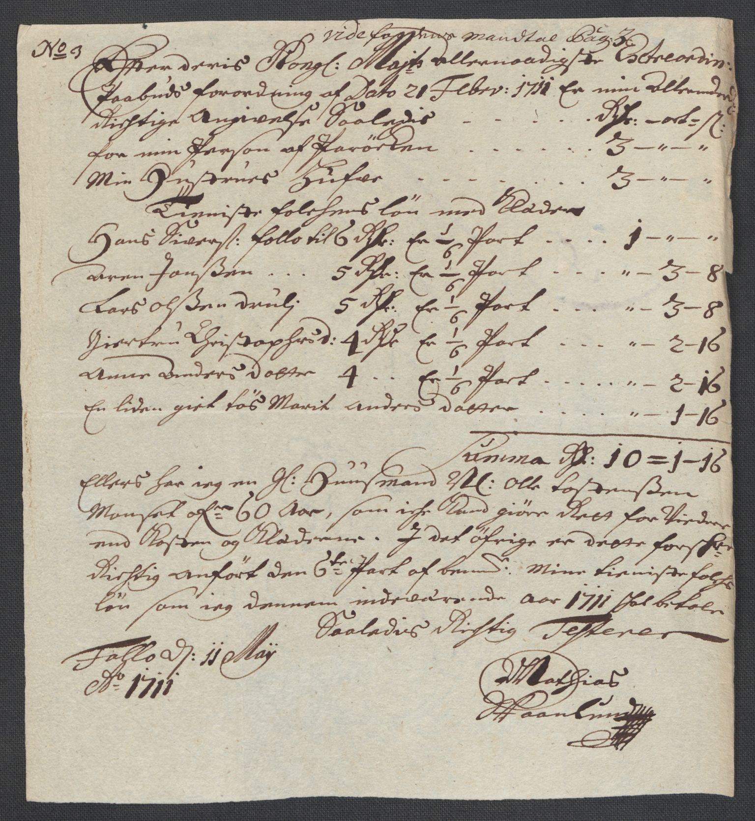 Rentekammeret inntil 1814, Reviderte regnskaper, Fogderegnskap, AV/RA-EA-4092/R60/L3962: Fogderegnskap Orkdal og Gauldal, 1711, p. 112