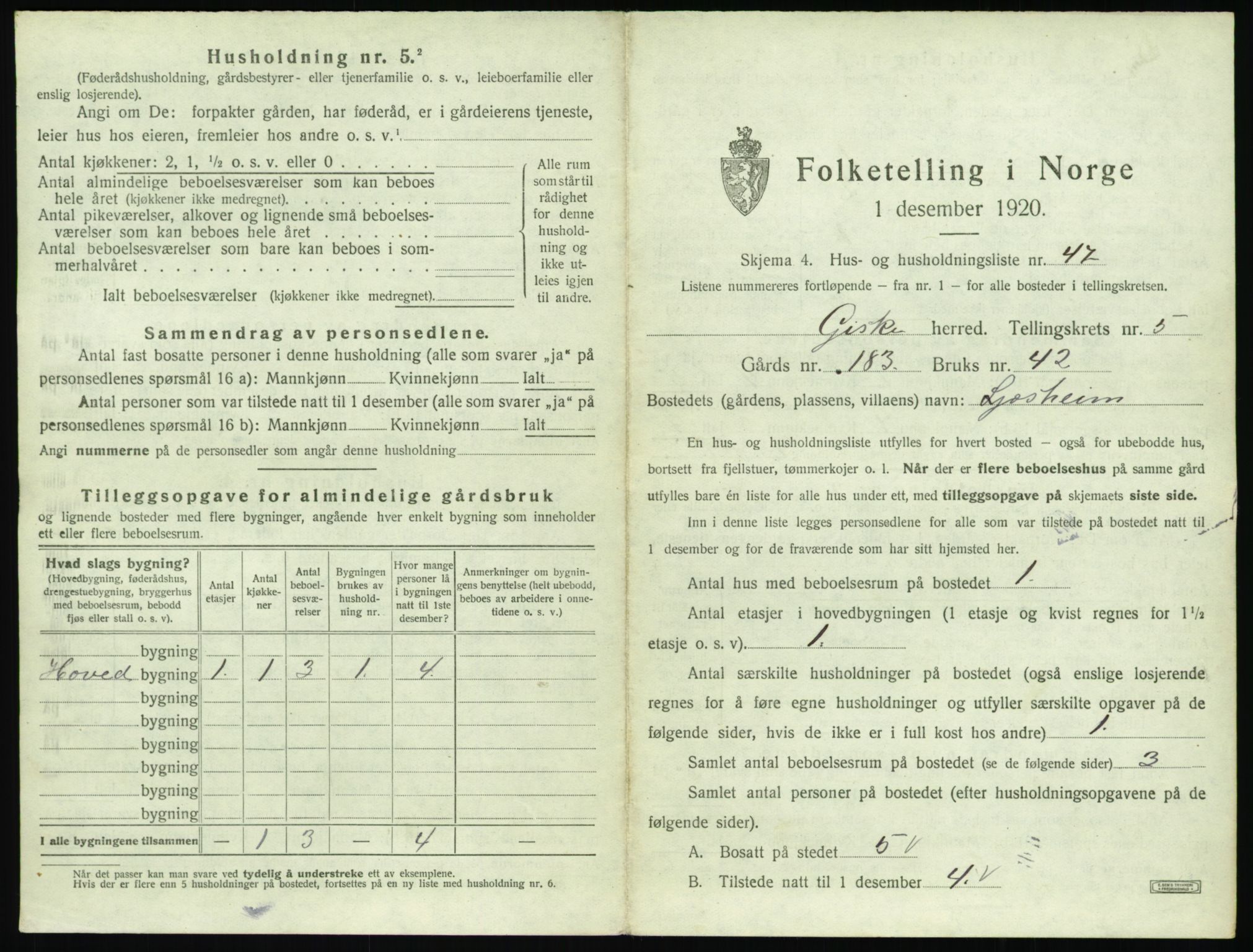 SAT, 1920 census for Giske, 1920, p. 510