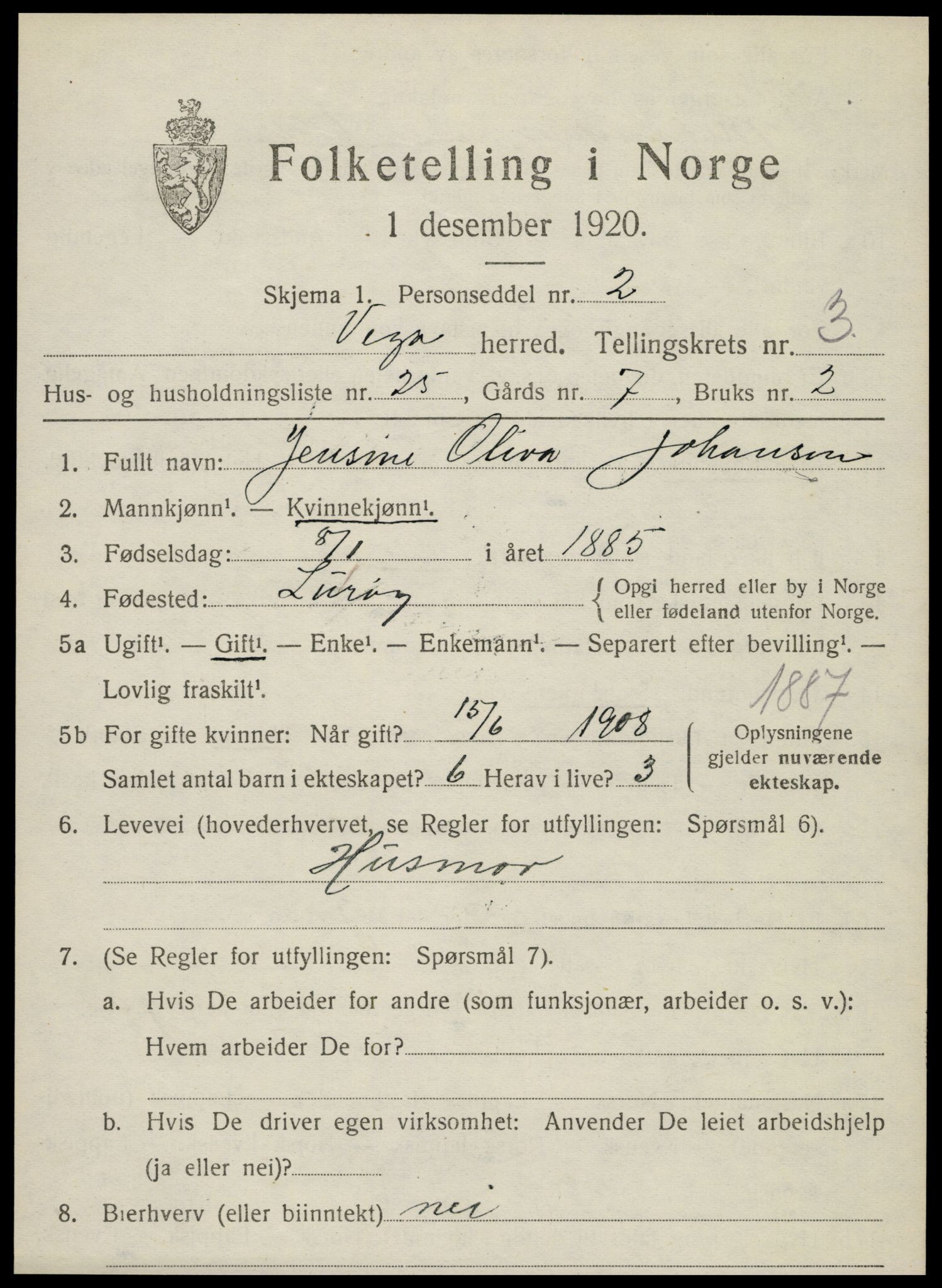 SAT, 1920 census for Vega, 1920, p. 1939