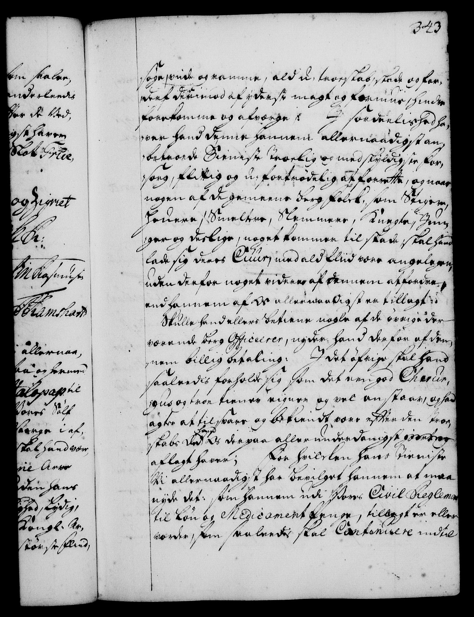 Rentekammeret, Kammerkanselliet, RA/EA-3111/G/Gg/Gge/L0001: Norsk bestallingsprotokoll med register (merket RK 53.25), 1720-1730, p. 343