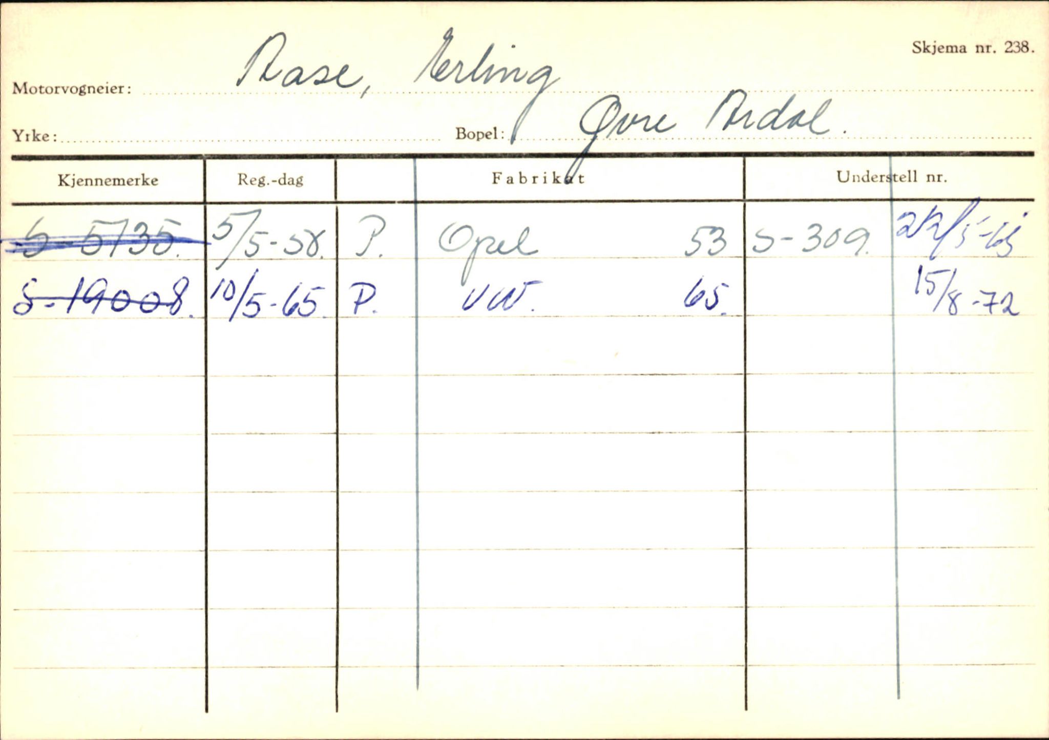 Statens vegvesen, Sogn og Fjordane vegkontor, SAB/A-5301/4/F/L0146: Registerkort Årdal R-Å samt diverse kort, 1945-1975, p. 1531