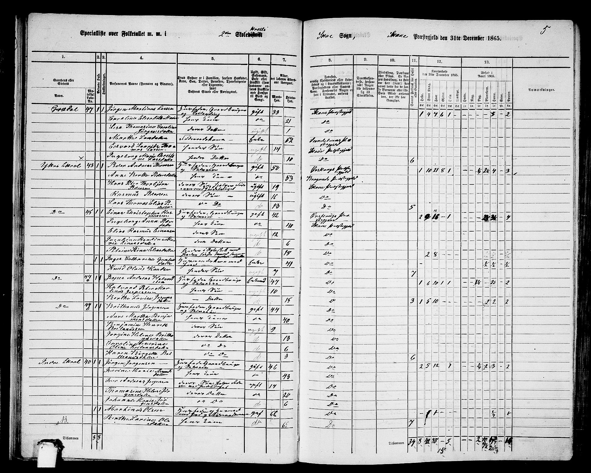 RA, 1865 census for Skodje, 1865, p. 30