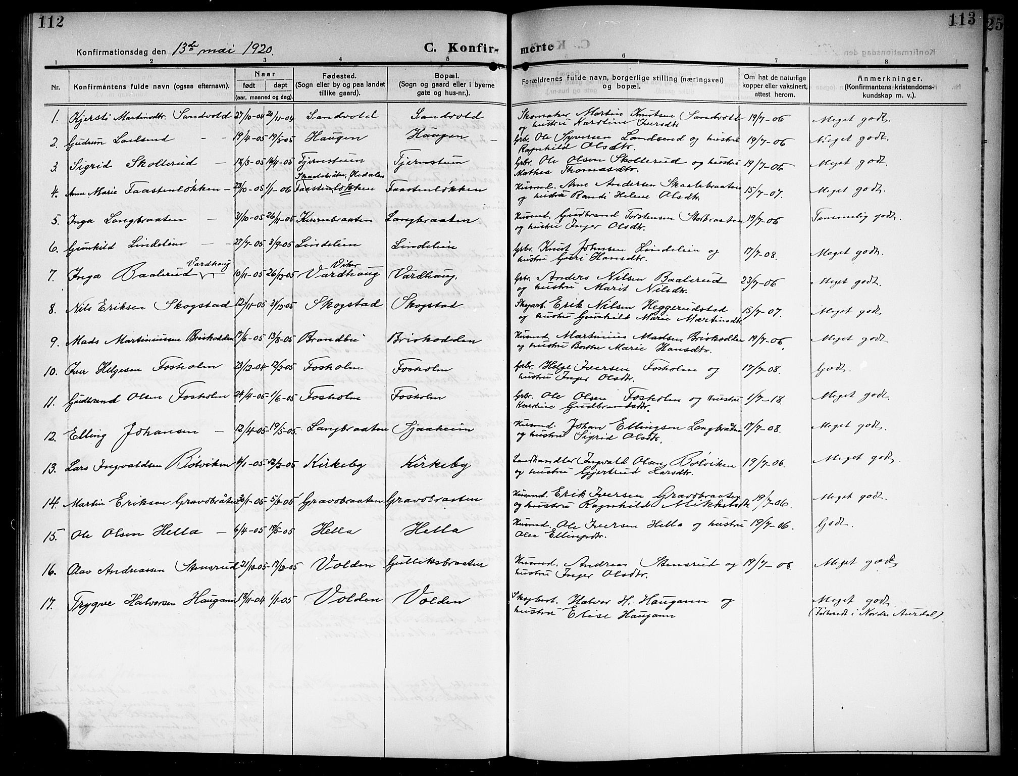 Ådal kirkebøker, SAKO/A-248/G/Gb/L0002: Parish register (copy) no. II 2, 1909-1920, p. 112-113