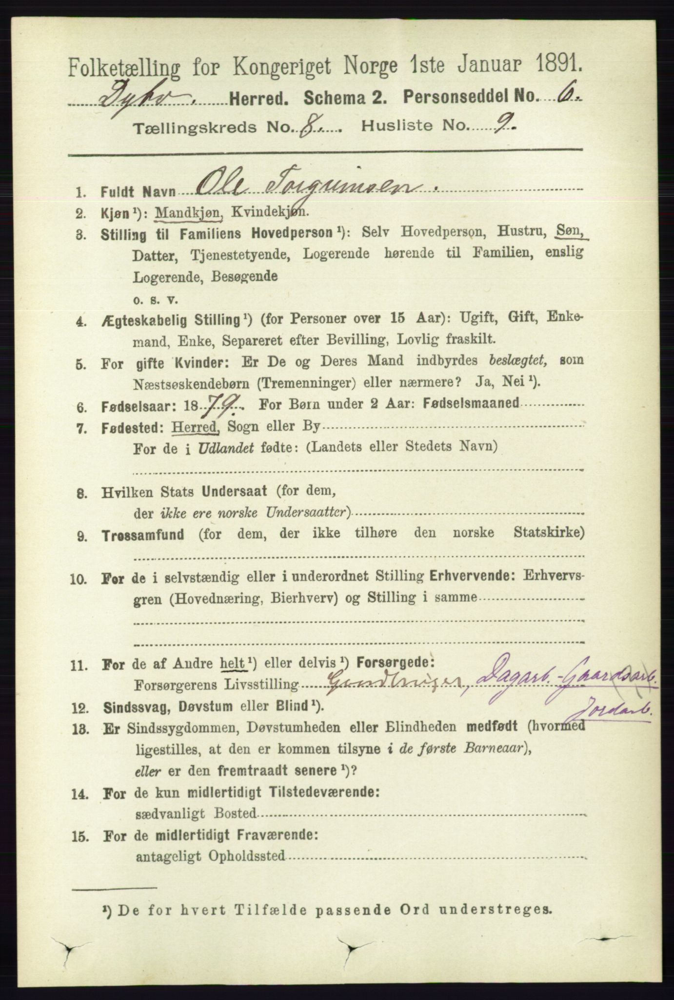 RA, 1891 census for 0915 Dypvåg, 1891, p. 2777