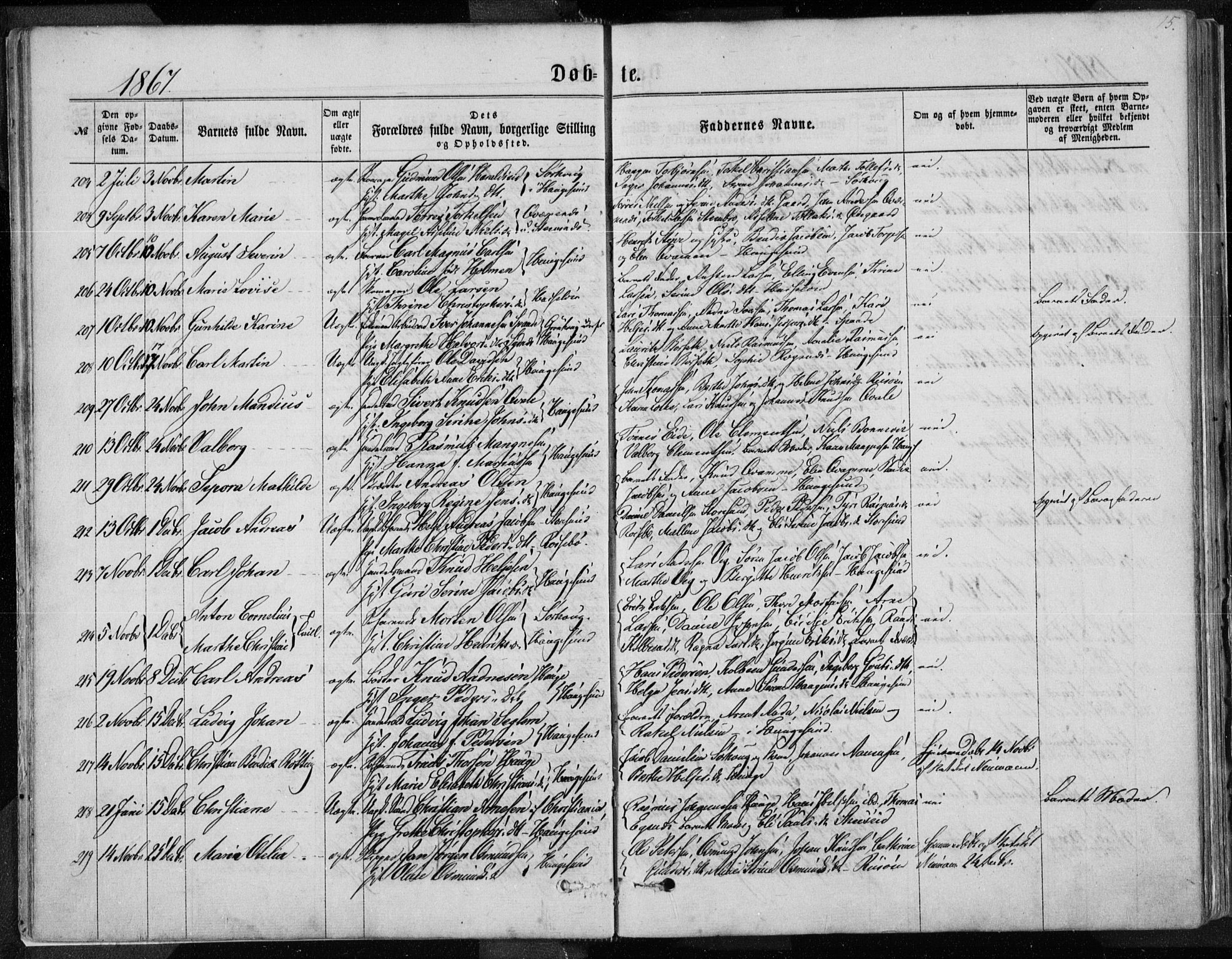Torvastad sokneprestkontor, SAST/A -101857/H/Ha/Haa/L0012: Parish register (official) no. A 12.1, 1867-1877, p. 15