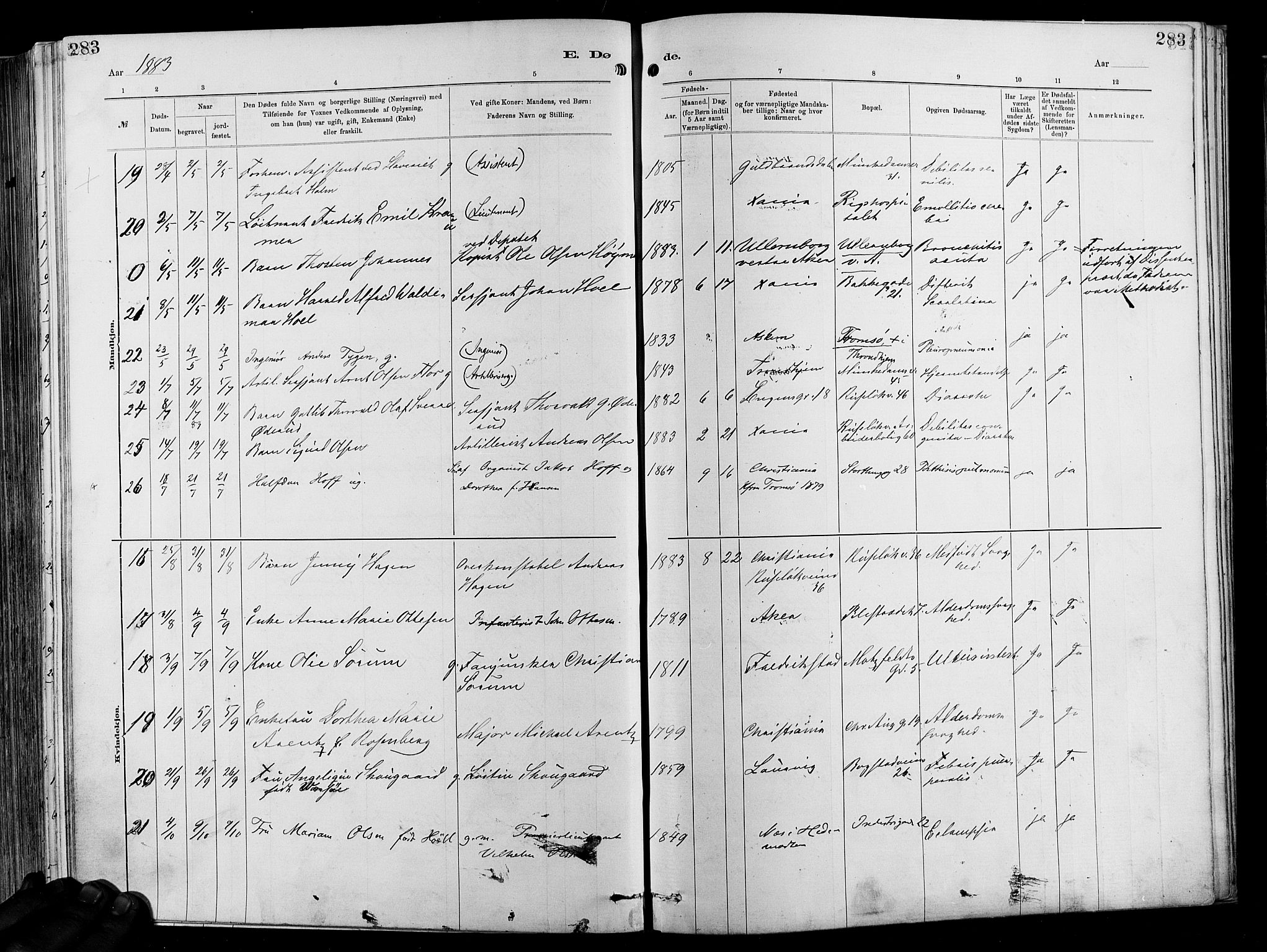 Garnisonsmenigheten Kirkebøker, AV/SAO-A-10846/F/Fa/L0012: Parish register (official) no. 12, 1880-1893, p. 283