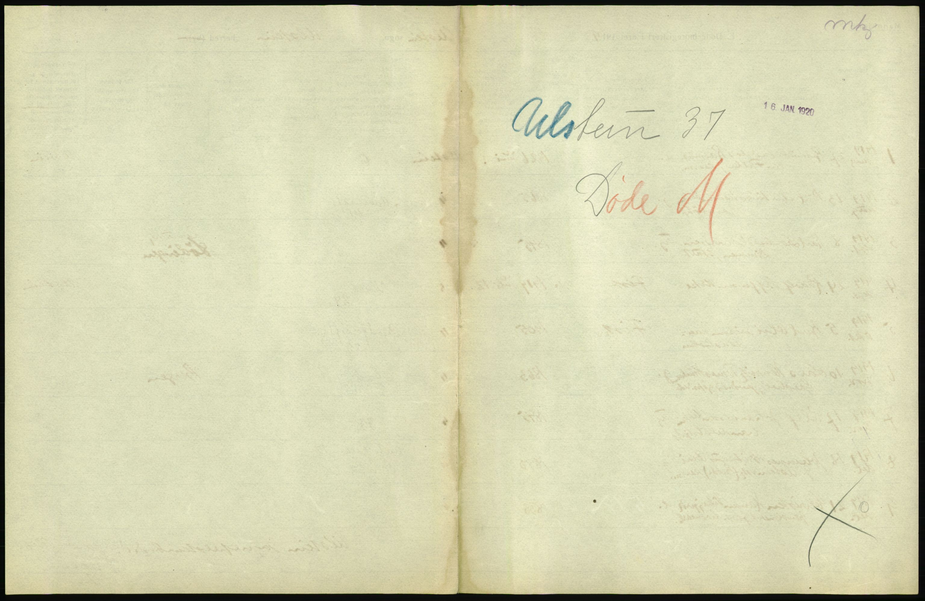 Statistisk sentralbyrå, Sosiodemografiske emner, Befolkning, AV/RA-S-2228/D/Df/Dfb/Dfbi/L0042: Møre fylke: Døde. Bygder og byer., 1919, p. 21