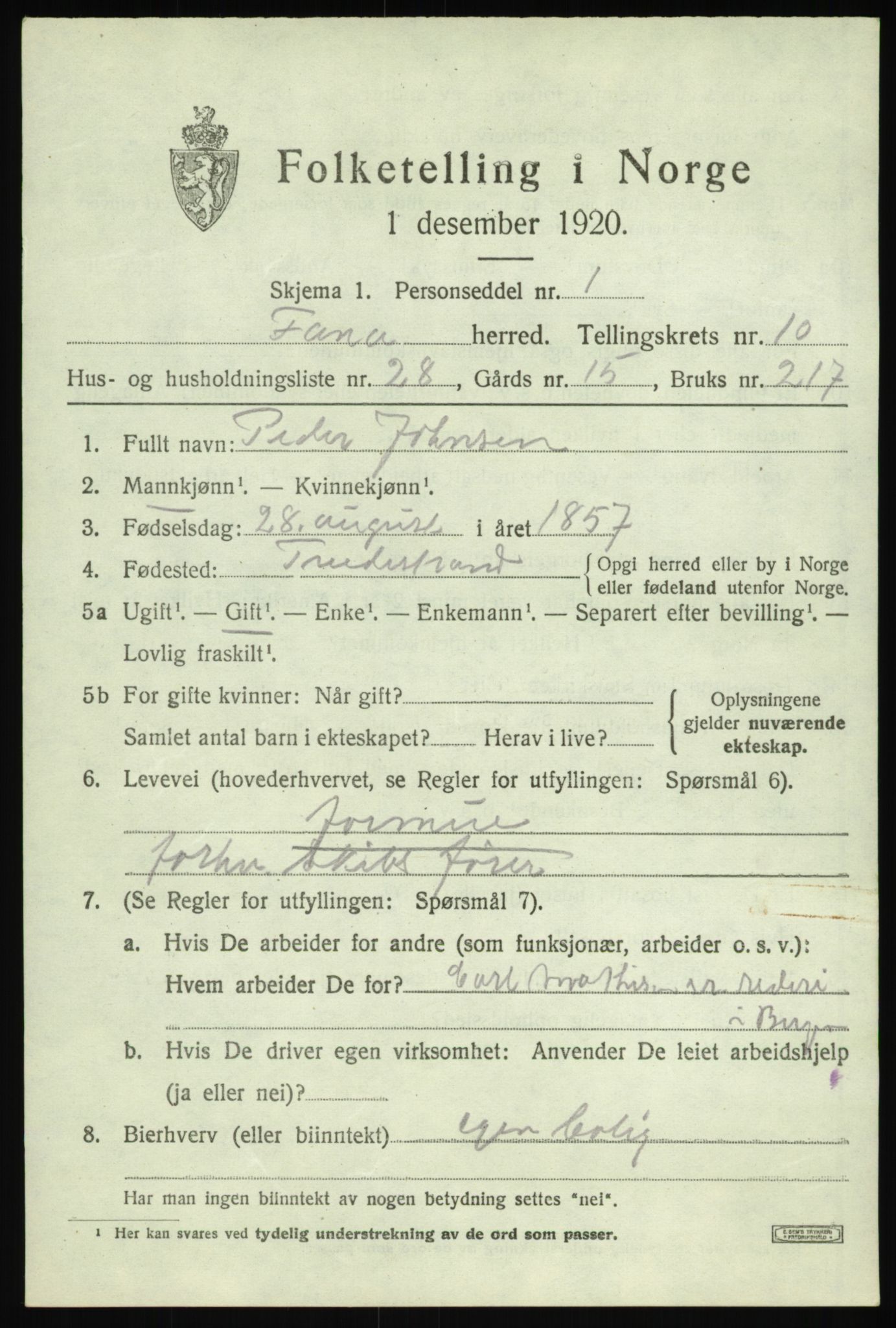 SAB, 1920 census for Fana, 1920, p. 17049