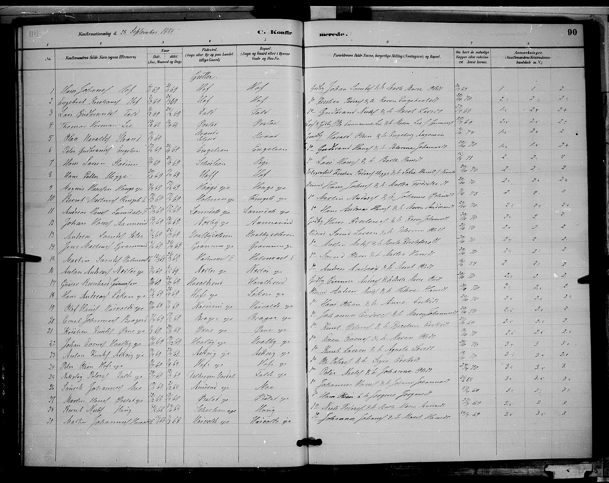 Søndre Land prestekontor, SAH/PREST-122/L/L0002: Parish register (copy) no. 2, 1884-1900, p. 90
