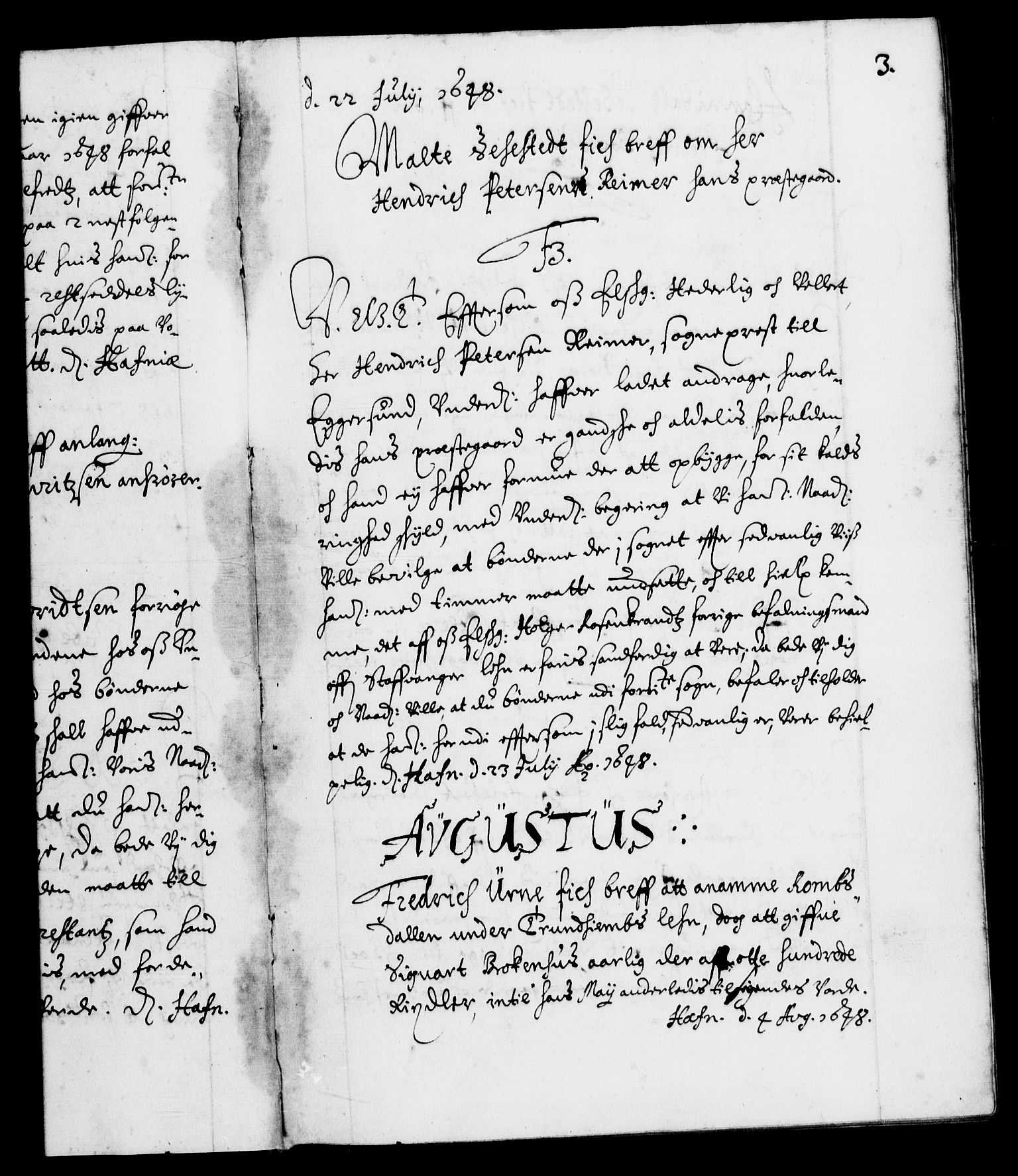 Danske Kanselli 1572-1799, AV/RA-EA-3023/F/Fc/Fca/Fcab/L0008: Norske tegnelser (mikrofilm), 1648-1652, p. 3a