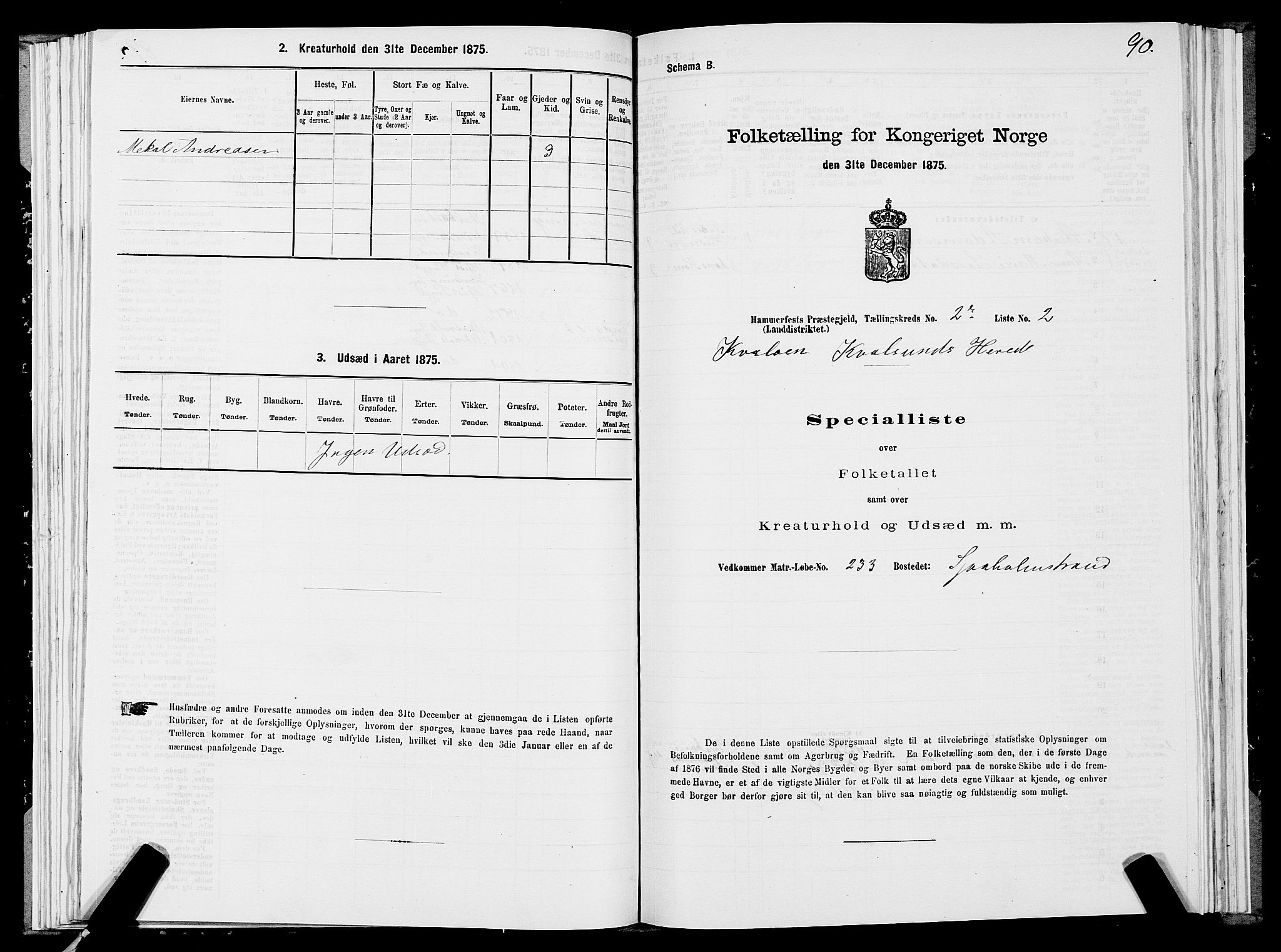 SATØ, 1875 census for 2016L Hammerfest/Hammerfest og Kvalsund, 1875, p. 2090