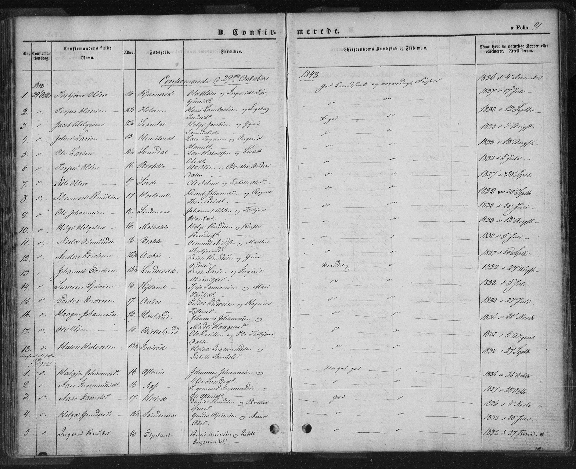 Sand sokneprestkontor, AV/SAST-A-101848/01/III/L0002: Parish register (official) no. A 2, 1838-1859, p. 91