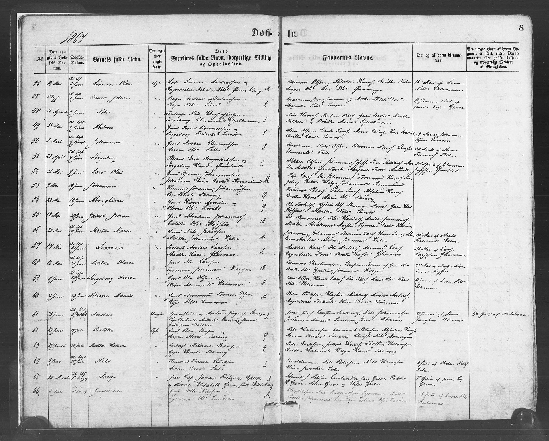 Sund sokneprestembete, AV/SAB-A-99930: Parish register (official) no. A 15, 1867-1881, p. 8