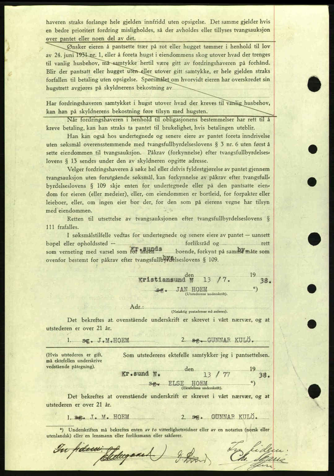 Kristiansund byfogd, SAT/A-4587/A/27: Mortgage book no. 31, 1938-1939, Diary no: : 591/1938