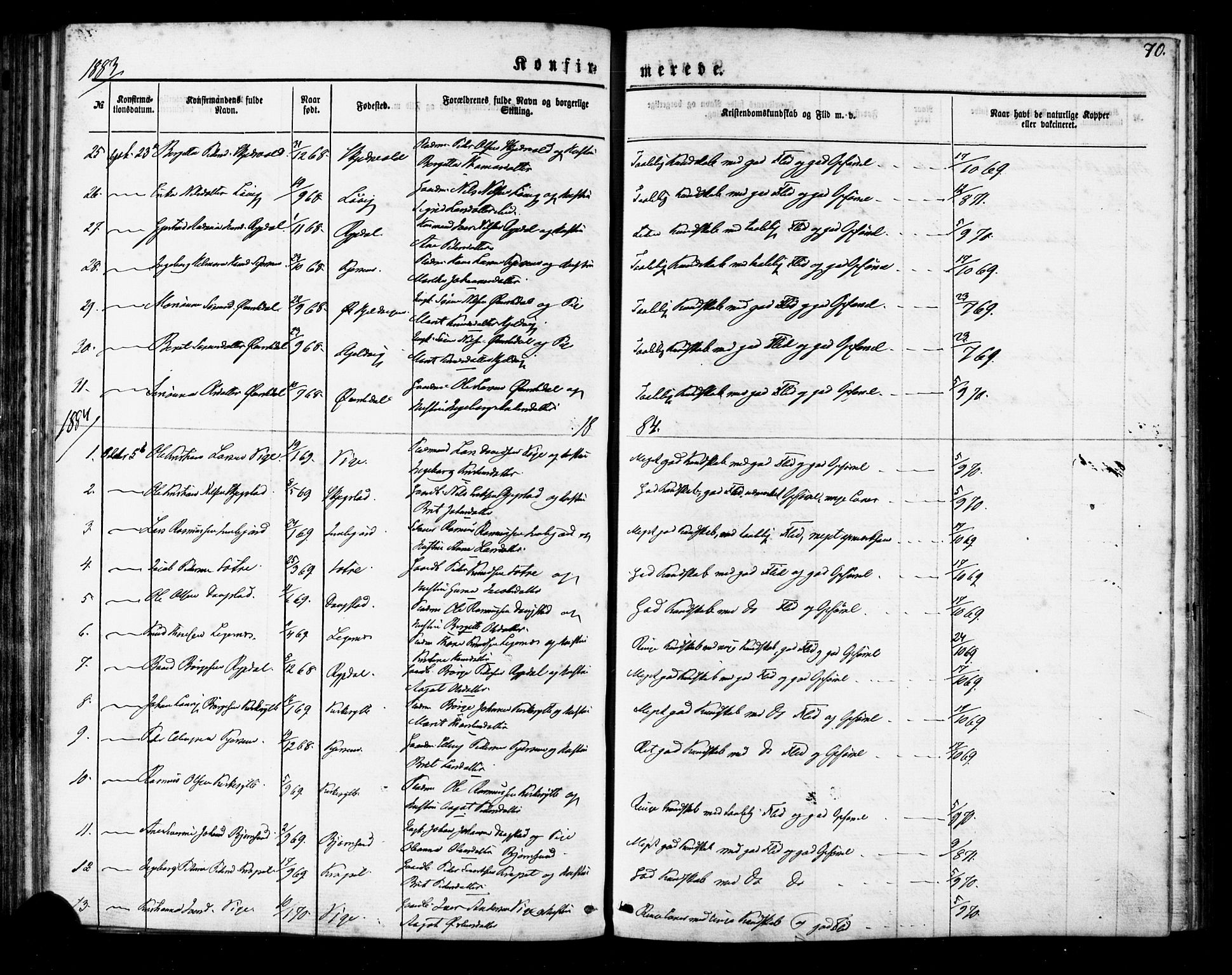 Ministerialprotokoller, klokkerbøker og fødselsregistre - Møre og Romsdal, AV/SAT-A-1454/541/L0545: Parish register (official) no. 541A02, 1872-1886, p. 70