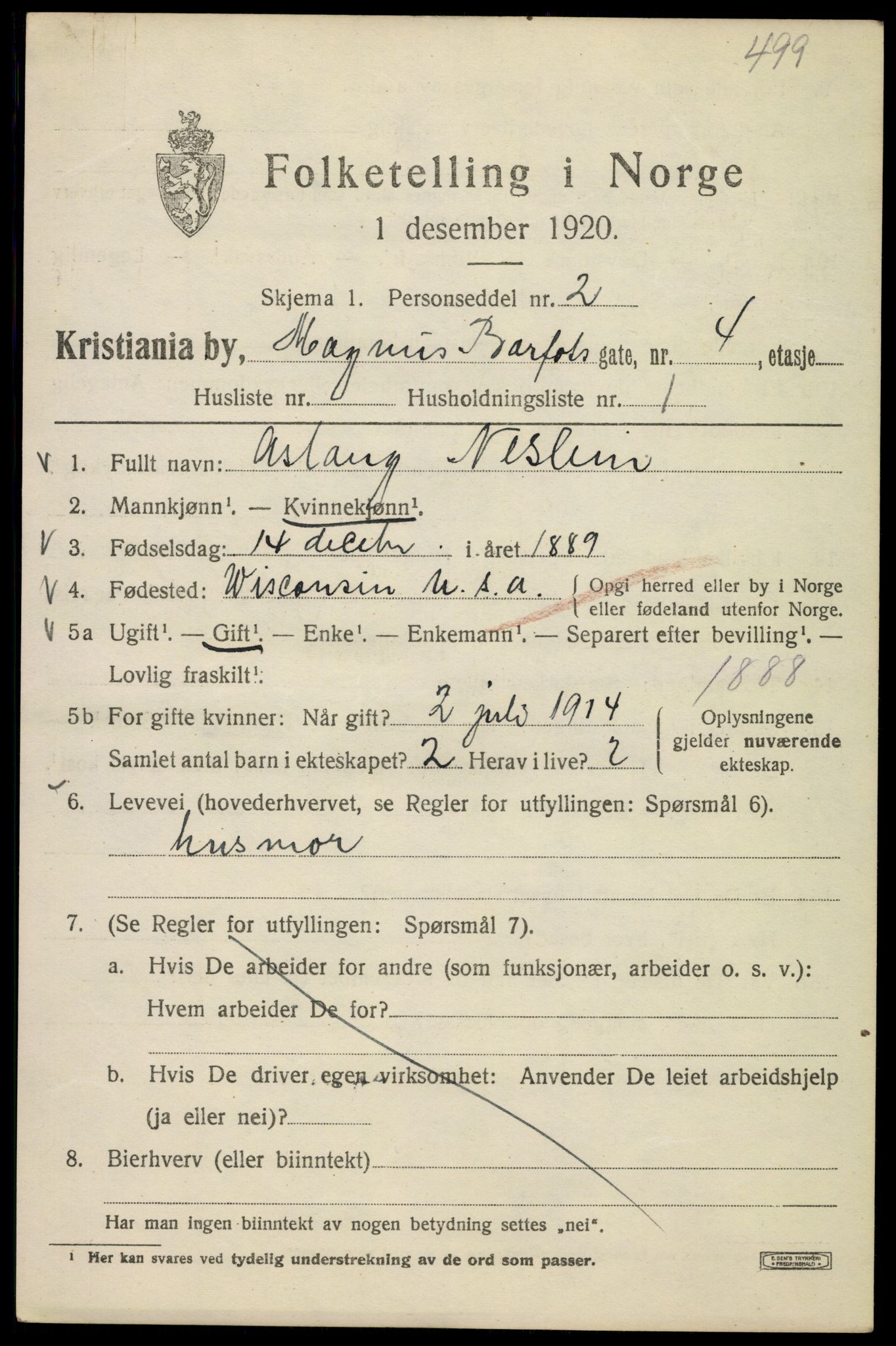 SAO, 1920 census for Kristiania, 1920, p. 369081